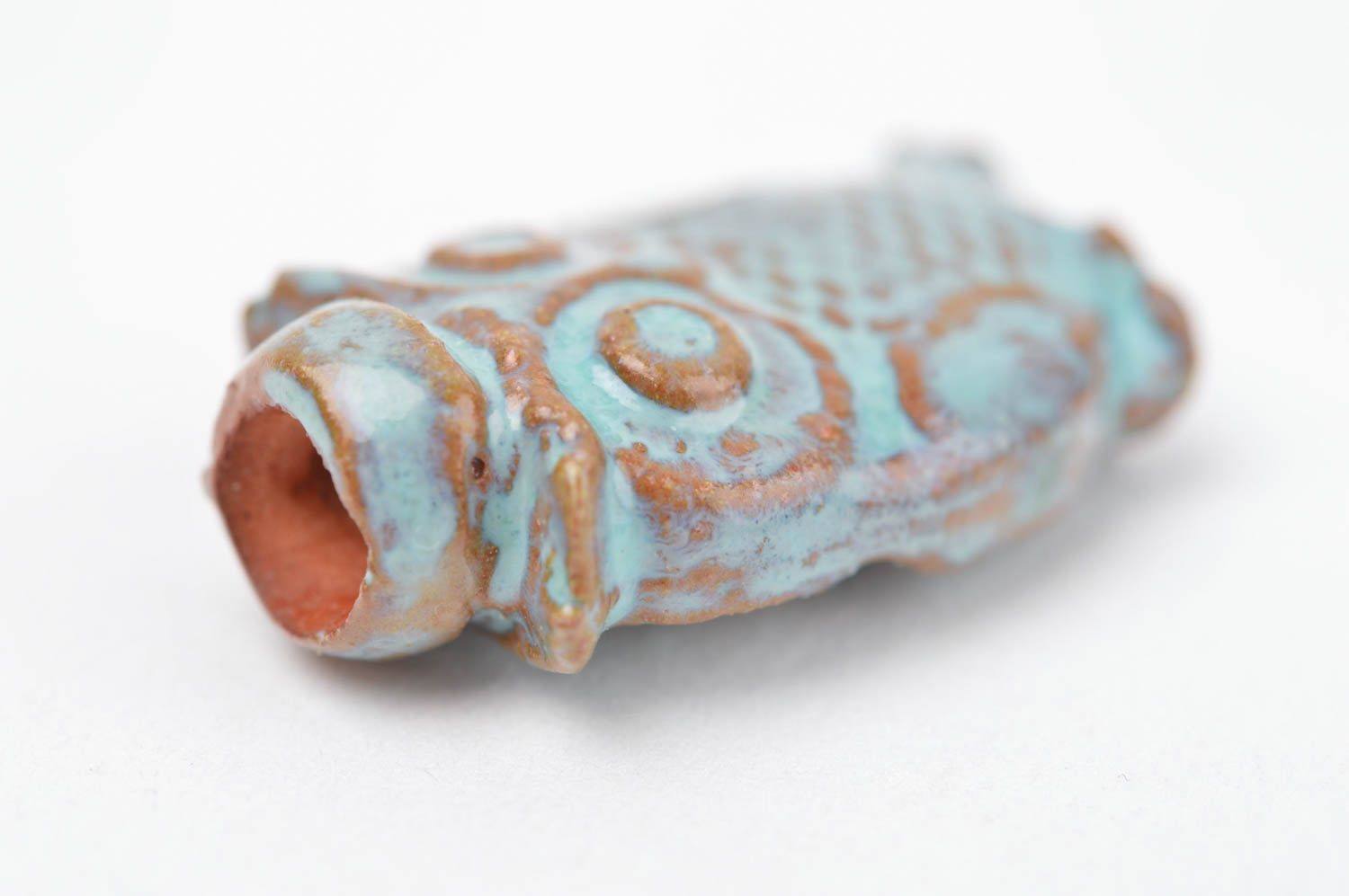 Кулон ручной работы глиняный аромакулон украшение на шею Голубая сова с глазурью фото 3