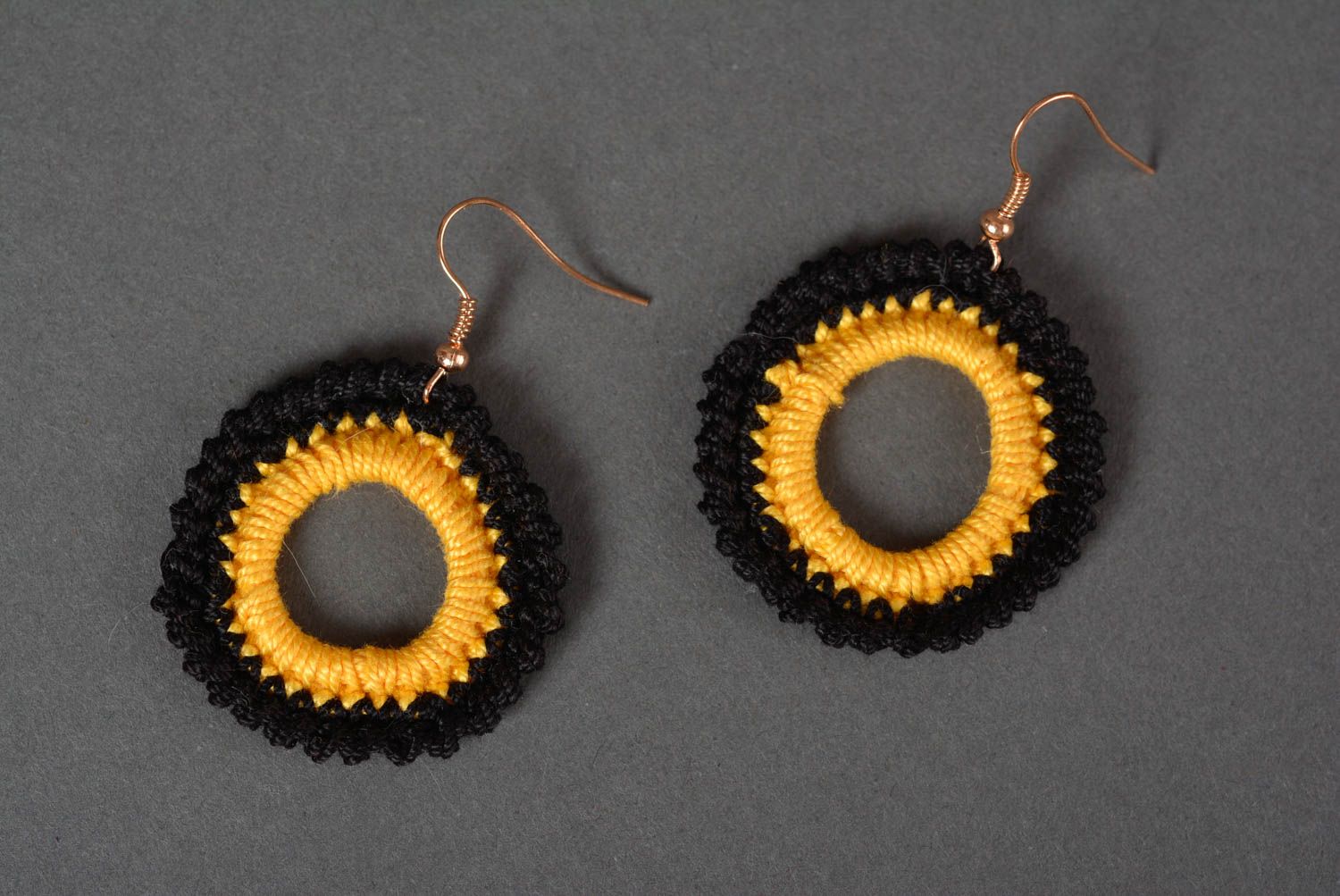 Handmade designer earrings crocheted round earrings stylish accessories photo 4