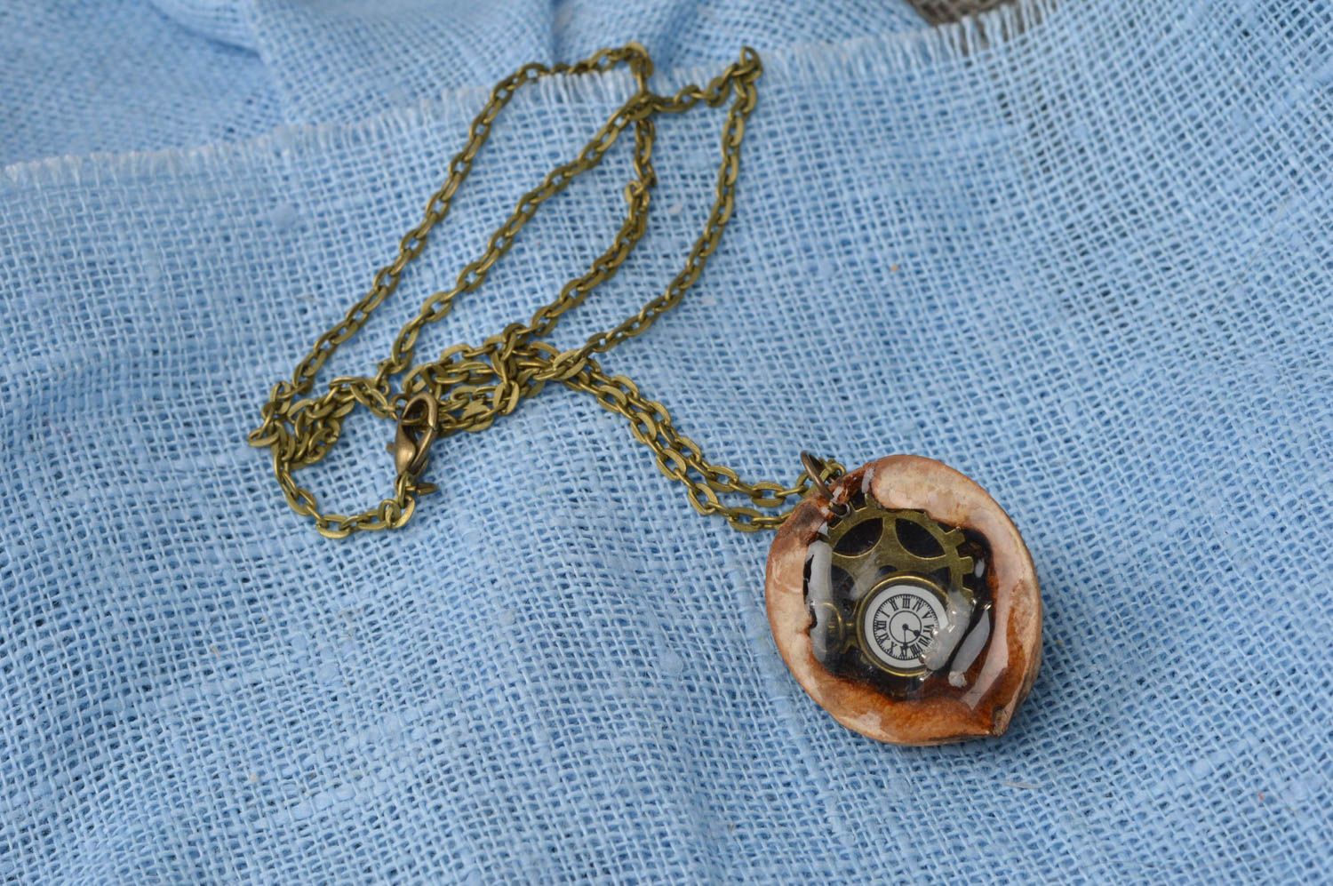 Unusual beautiful handmade designer pendant coated with epoxy on long chain photo 2