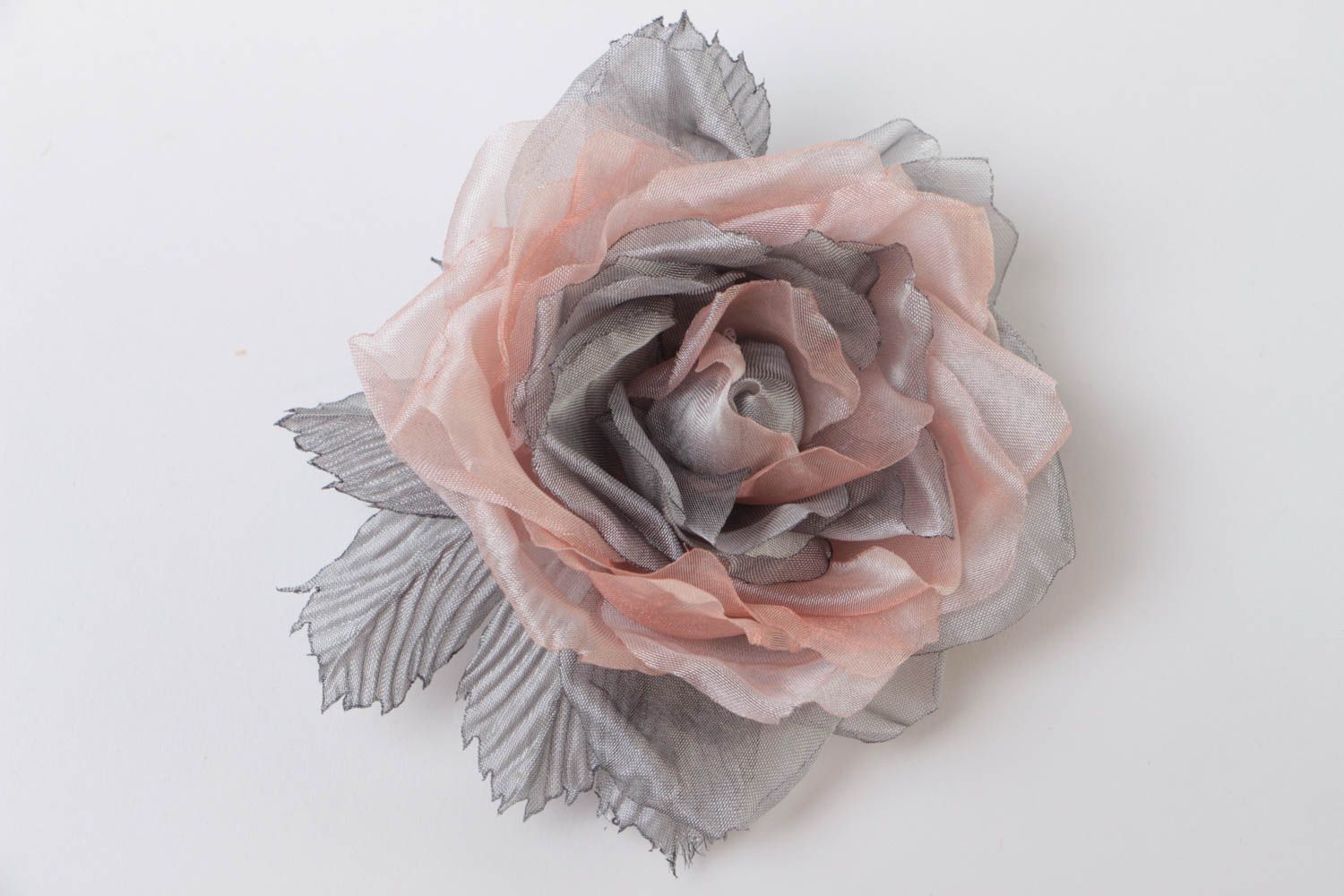 Beautiful handmade micro tulle fabric flower brooch hair clip Rose transforming photo 2