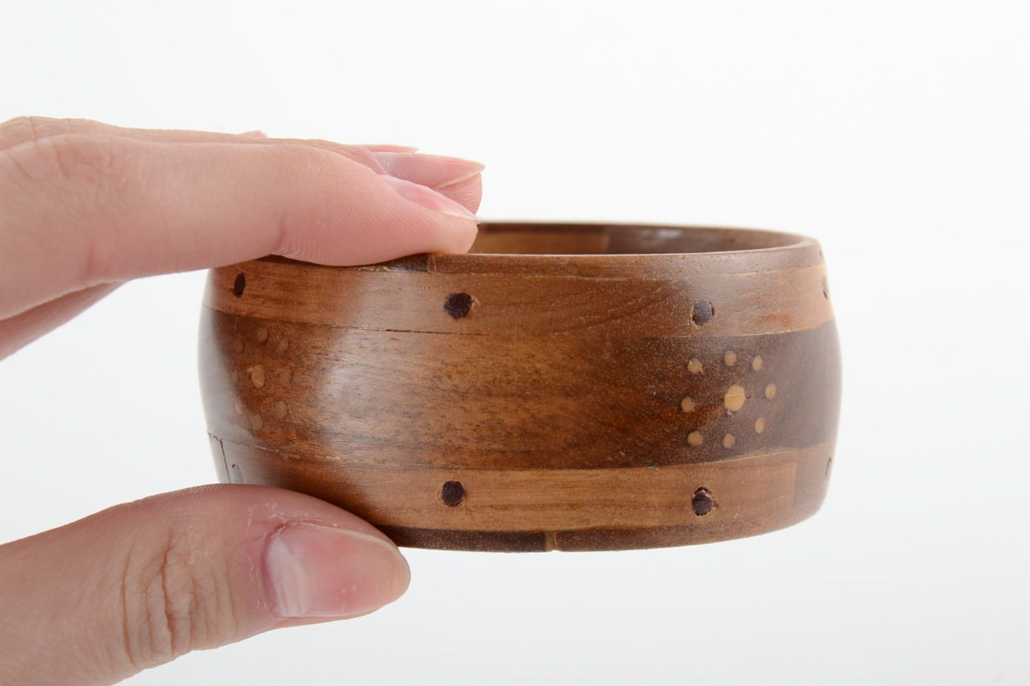 Large bracelet jonc en bois fait main style ethnique technique d'intarsia photo 5
