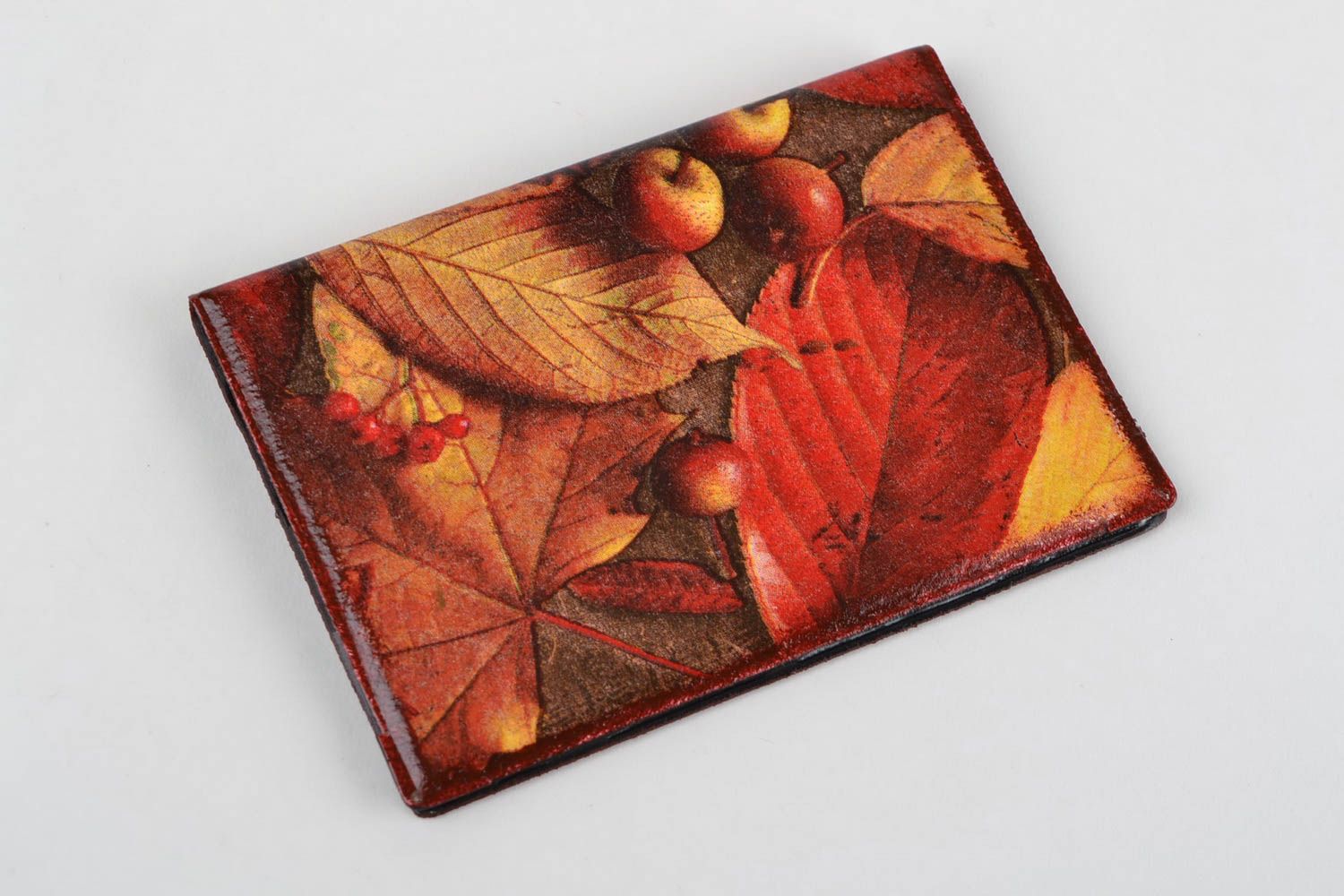 Handmade colorful faux leather passport cover with decoupage Autumn Leaves photo 4