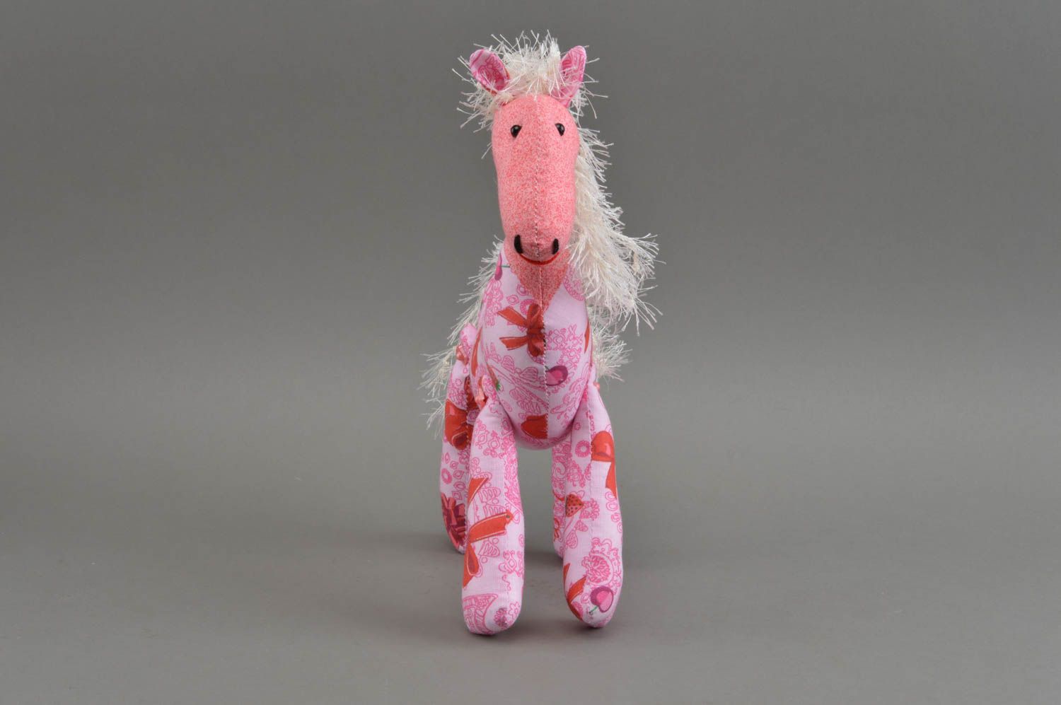 Peluche cheval fait main Jouet pour enfant Cadeau original rose en calicot photo 2