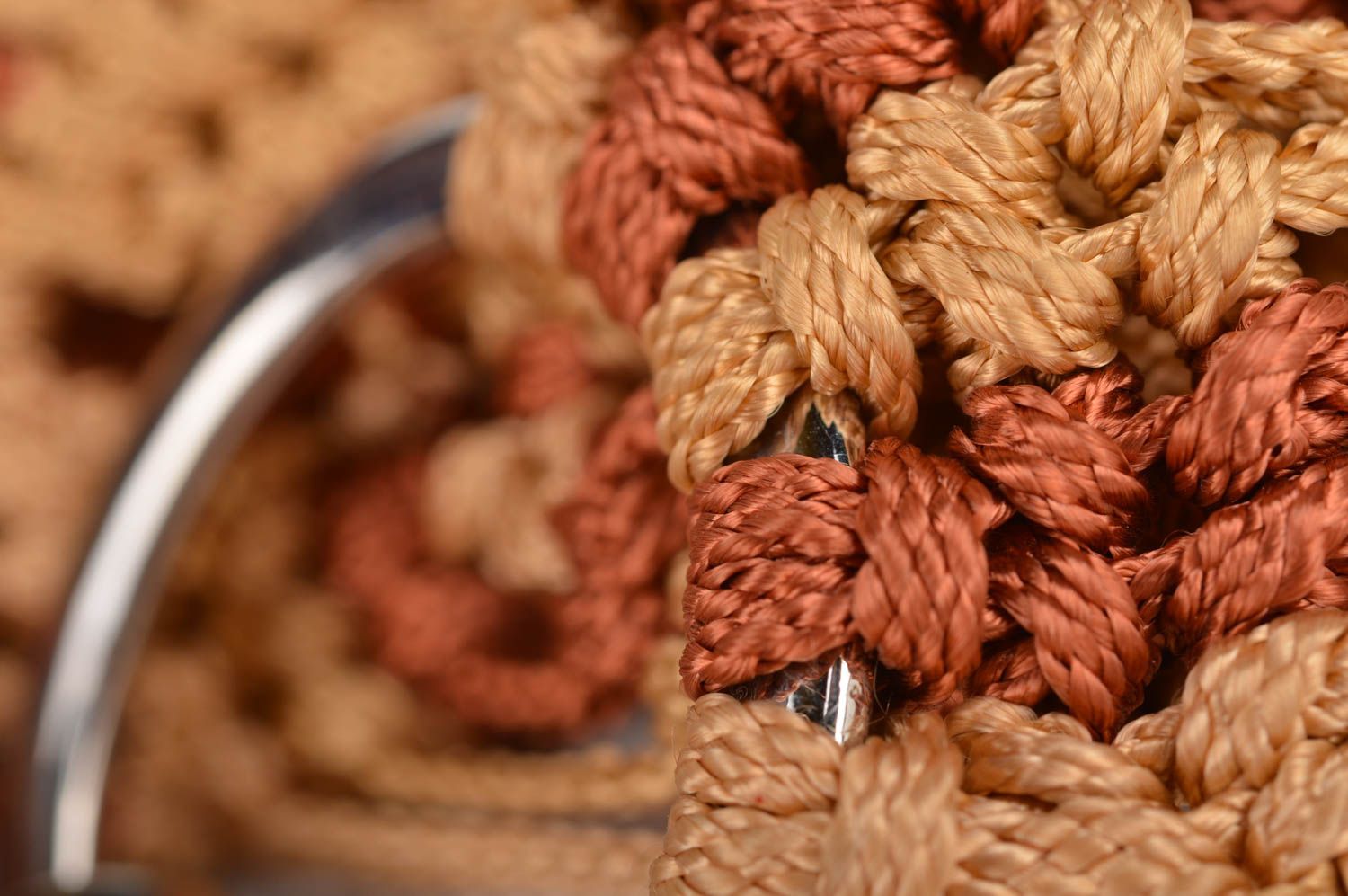 Women's handmade designer woven cord belt of orange and coffee colors photo 5