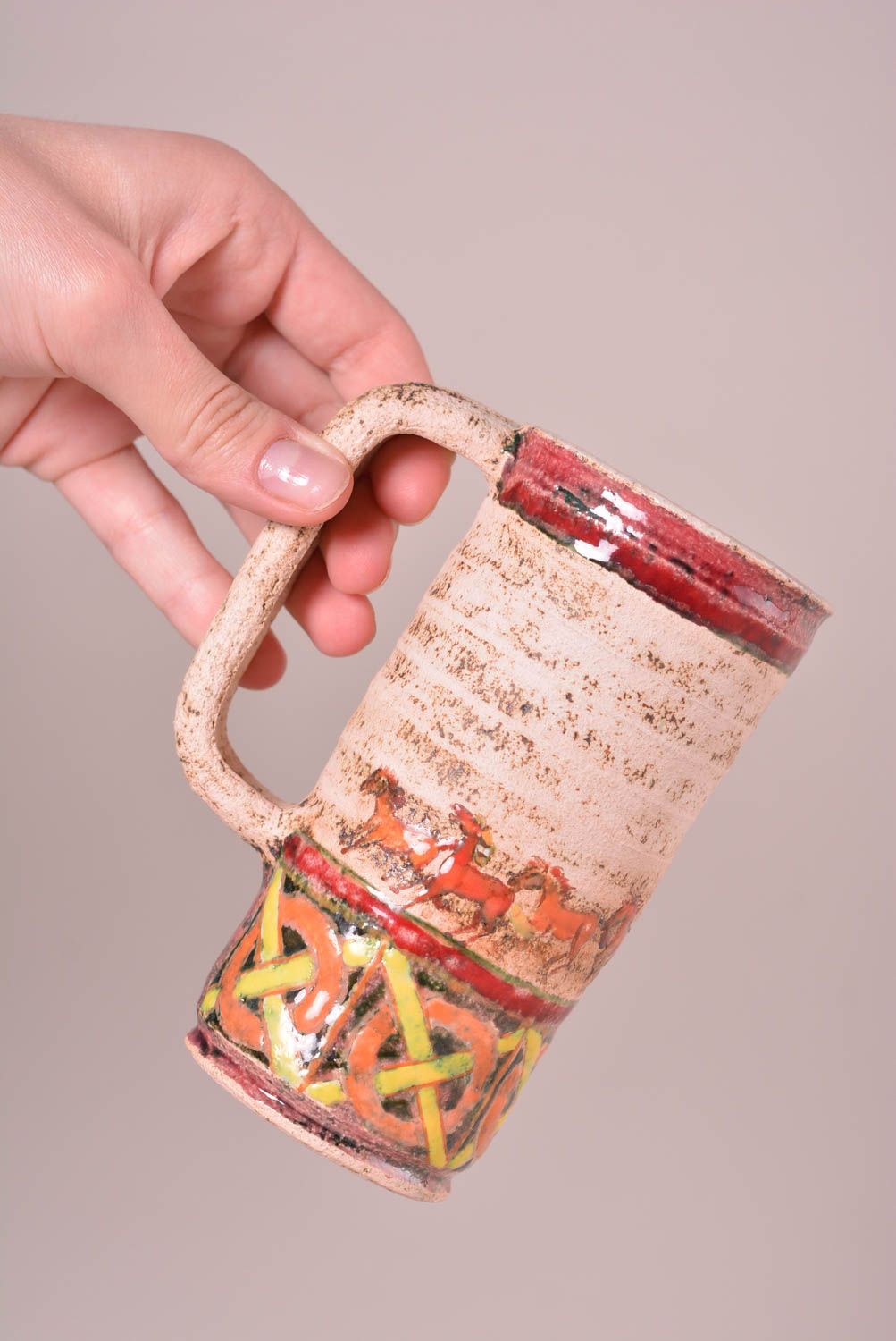 Taza original hecha a mano de arcilla accesorio de cocina vasija de barro foto 3