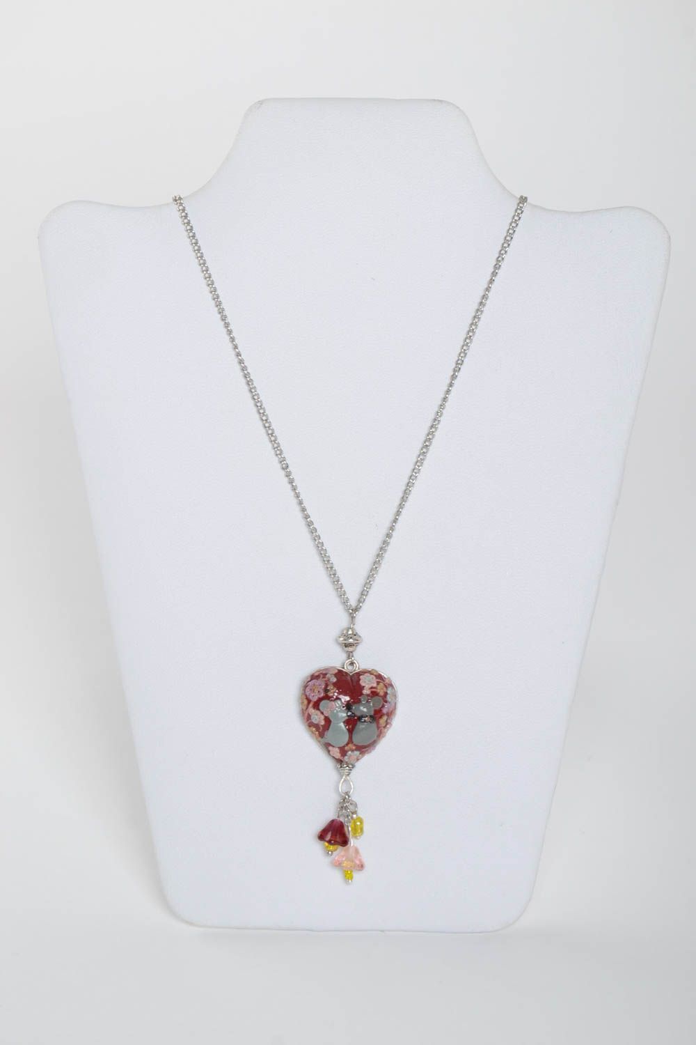 Handmade blumiger Herz Modeschmuck Anhänger Polymer Schmuck Accessoire für Frau foto 2