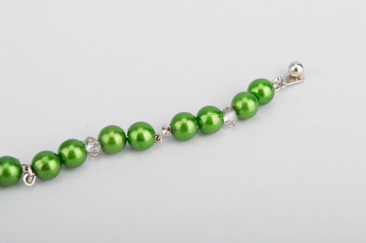 Line green bead bracelet on the metal chain great gift for the woman photo 3