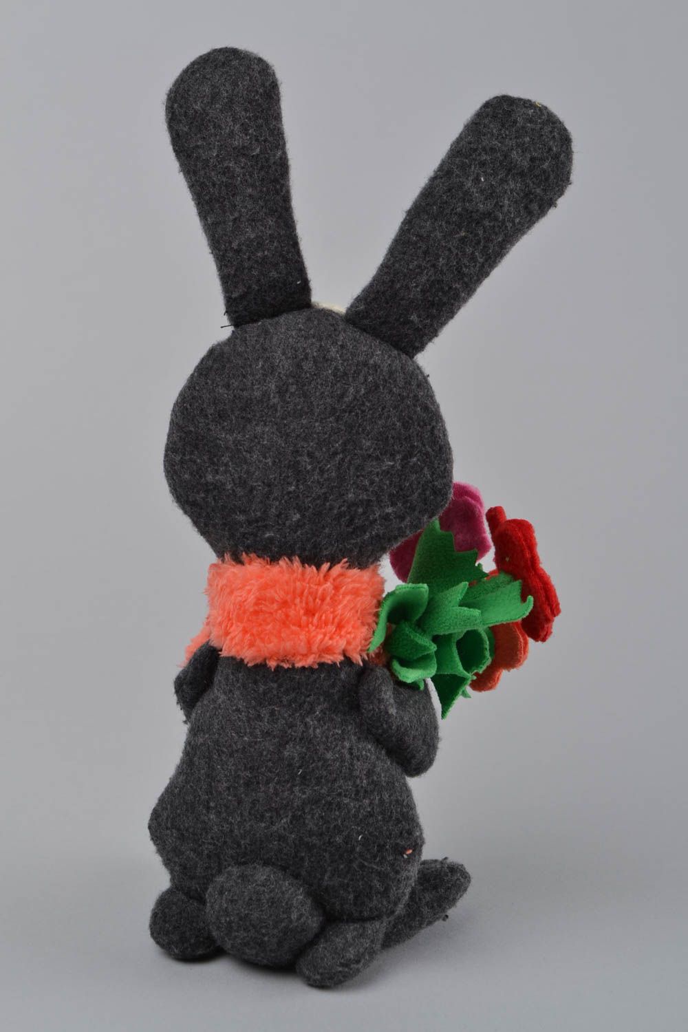 Handmade designer soft toy grey bunny made of fleece for kids photo 5