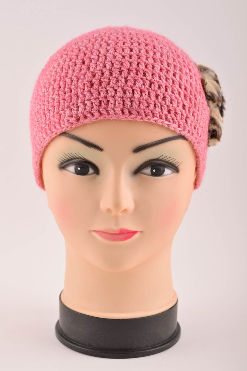 Вязаная шапка для детей хенд мейд зимняя шапка детская вязаная шапочка розовая фото 4