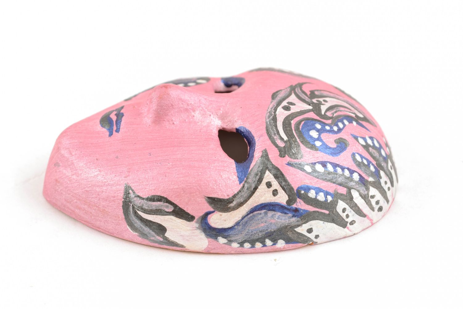 Maschera in ceramica piccola fatta a mano dipinta souvenir da parete originale  foto 4