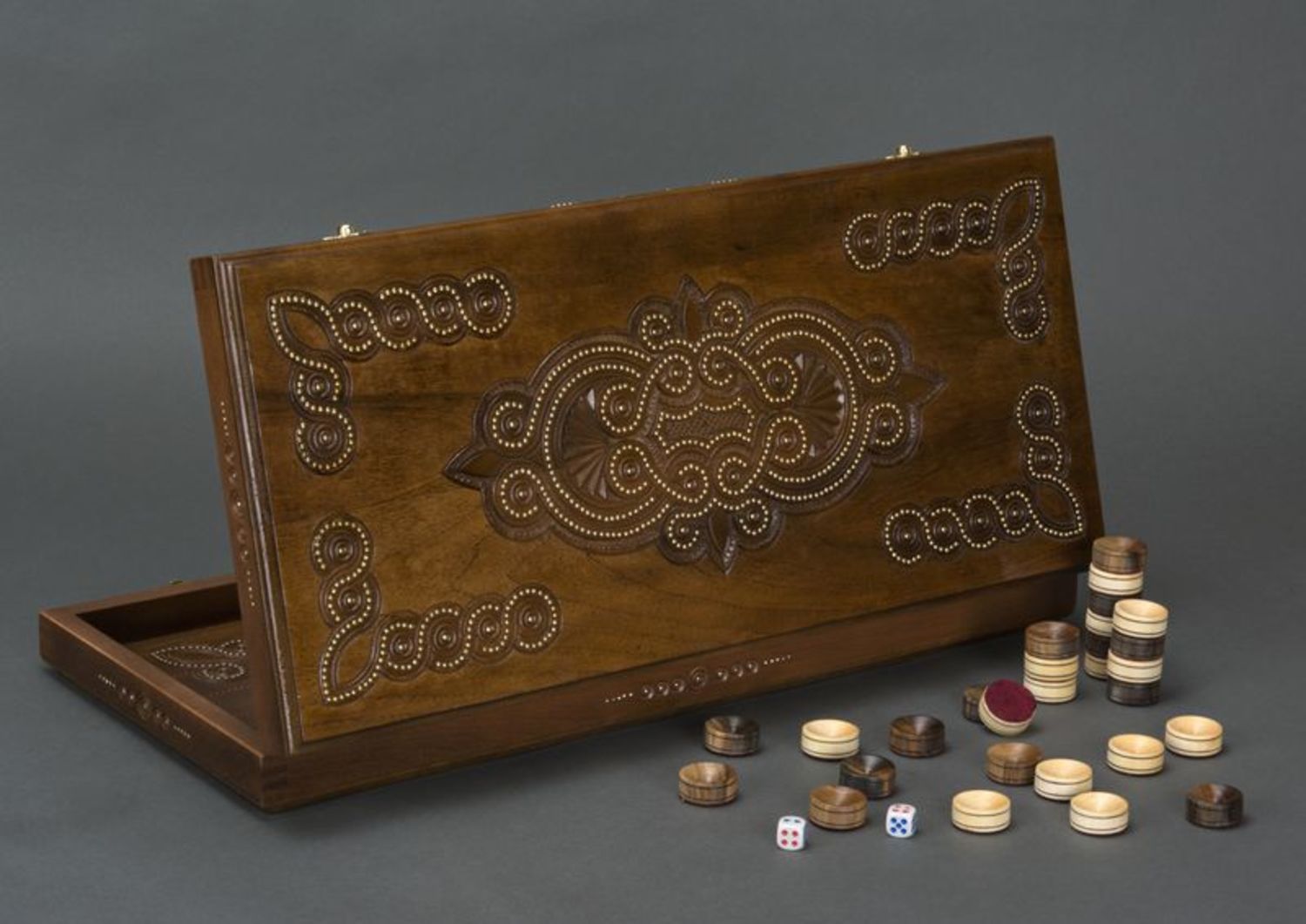 Carved wooden backgammon photo 3