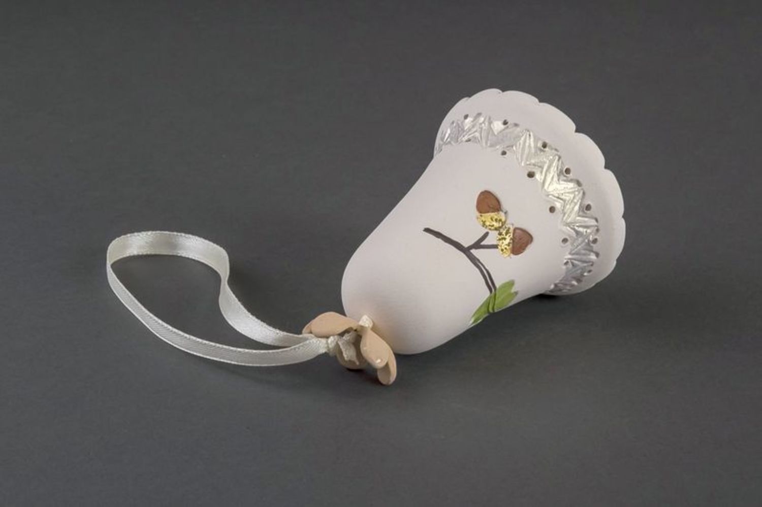Campanello d'autore in ceramica fatto a mano campanella tenera bianca
 foto 2