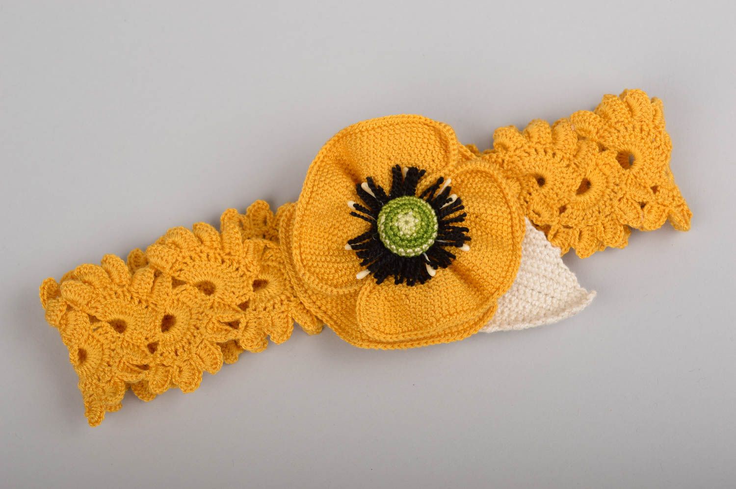 Handmade Haarband mit Blume Mädchen Haarschmuck Accessoire für Haare senfgelb foto 2