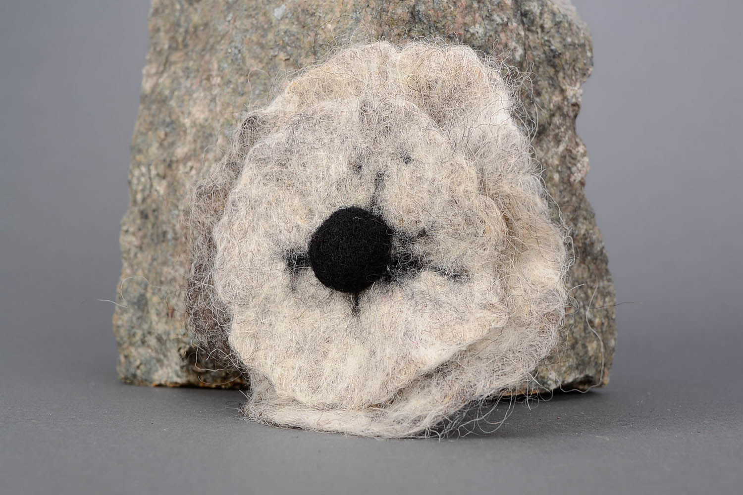 Brooch made of felted wool Grey Flower photo 2
