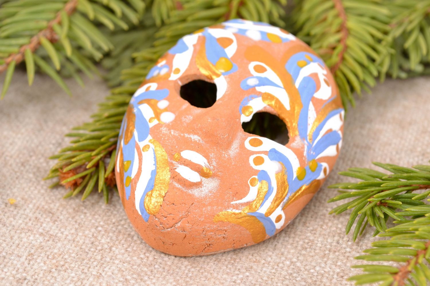 Maschera in ceramica piccola fatta a mano dipinta souvenir da parete originale foto 1