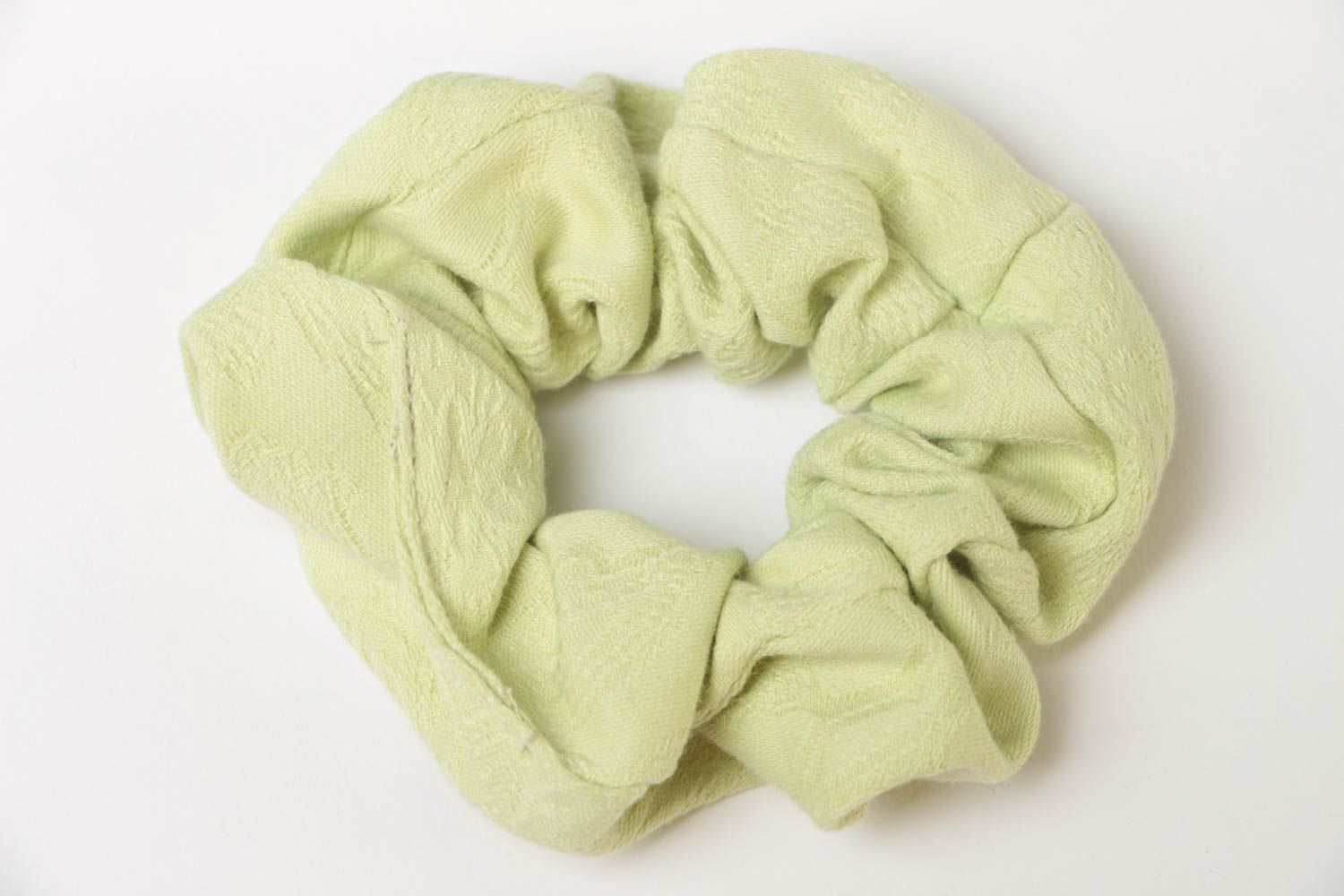 Unusual handmade beautiful cotton fabric hair tie of chartreuse color photo 2
