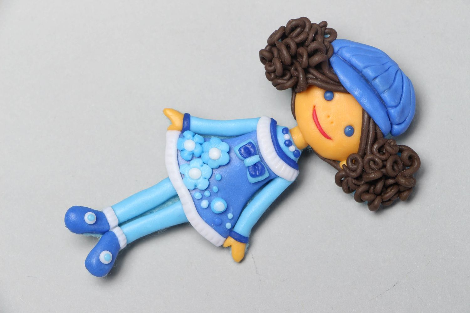 Polymer clay brooch in the shape of doll Viki photo 1