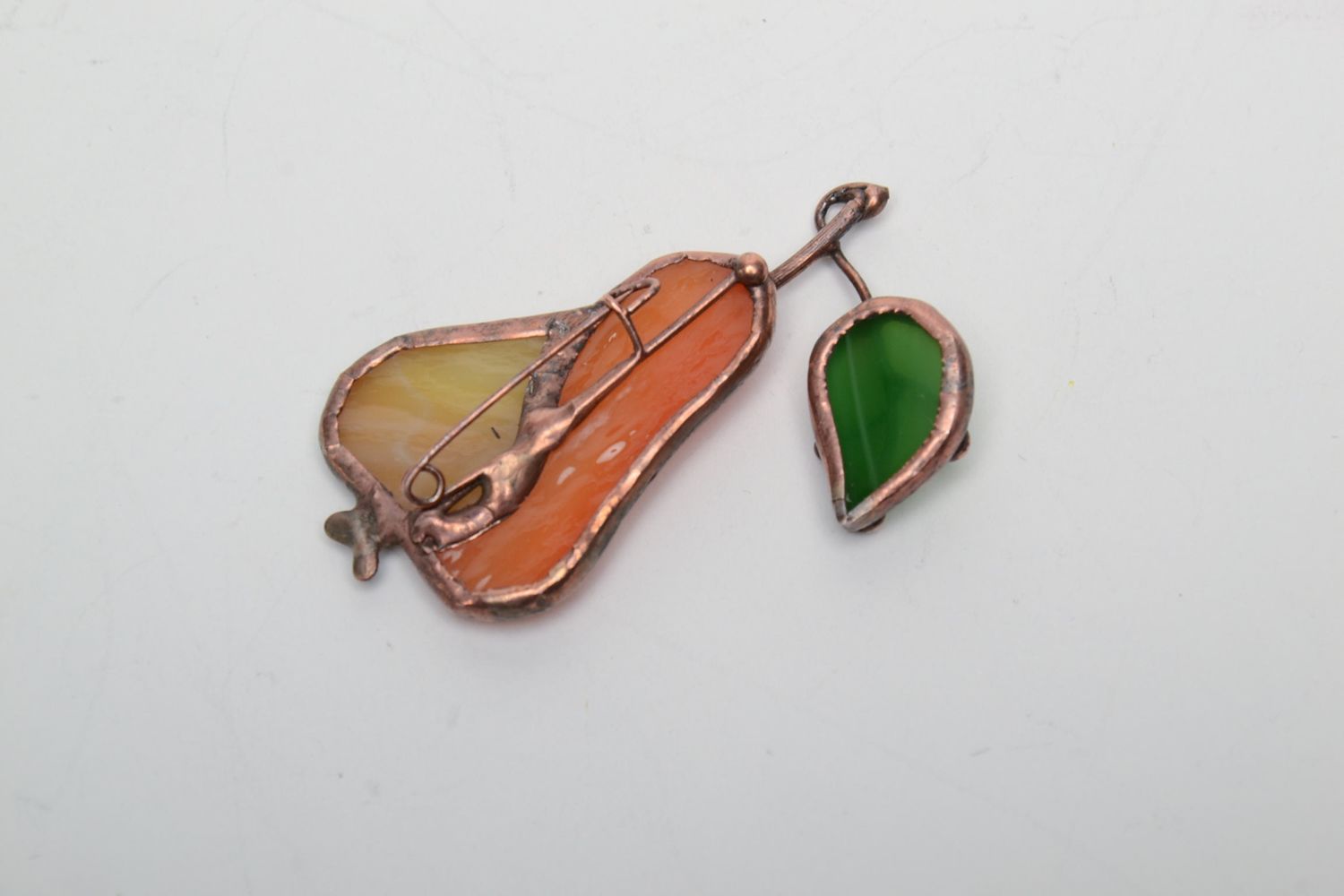 Unusual stained glass brooch in the shape of pear photo 4