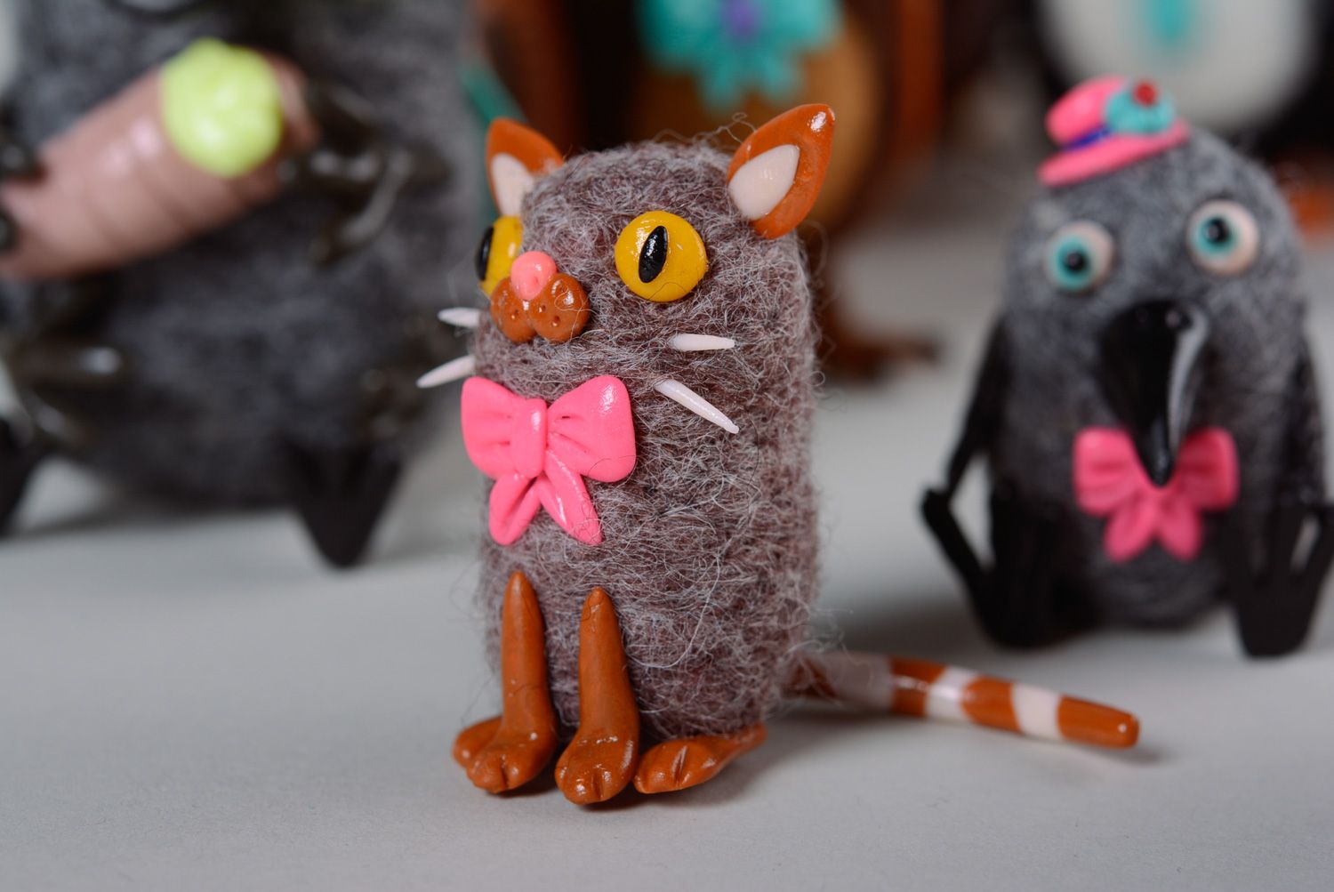 Homemade felted wool soft toy Cat photo 4