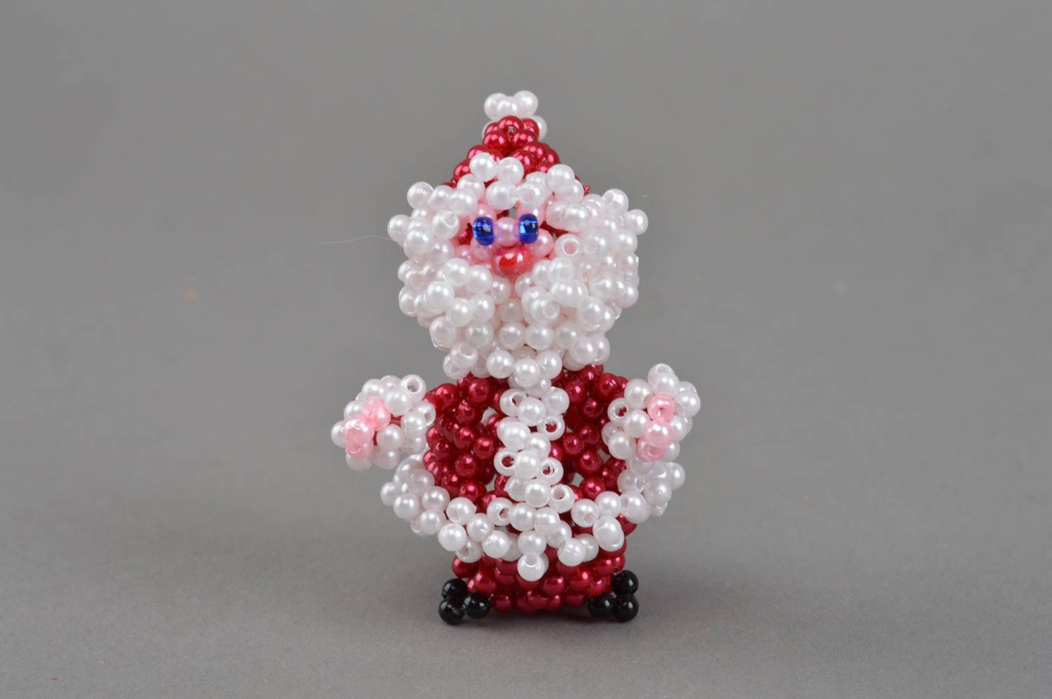Père Noël en perles de rocaille figurine décorative faite main rouge blanc photo 3