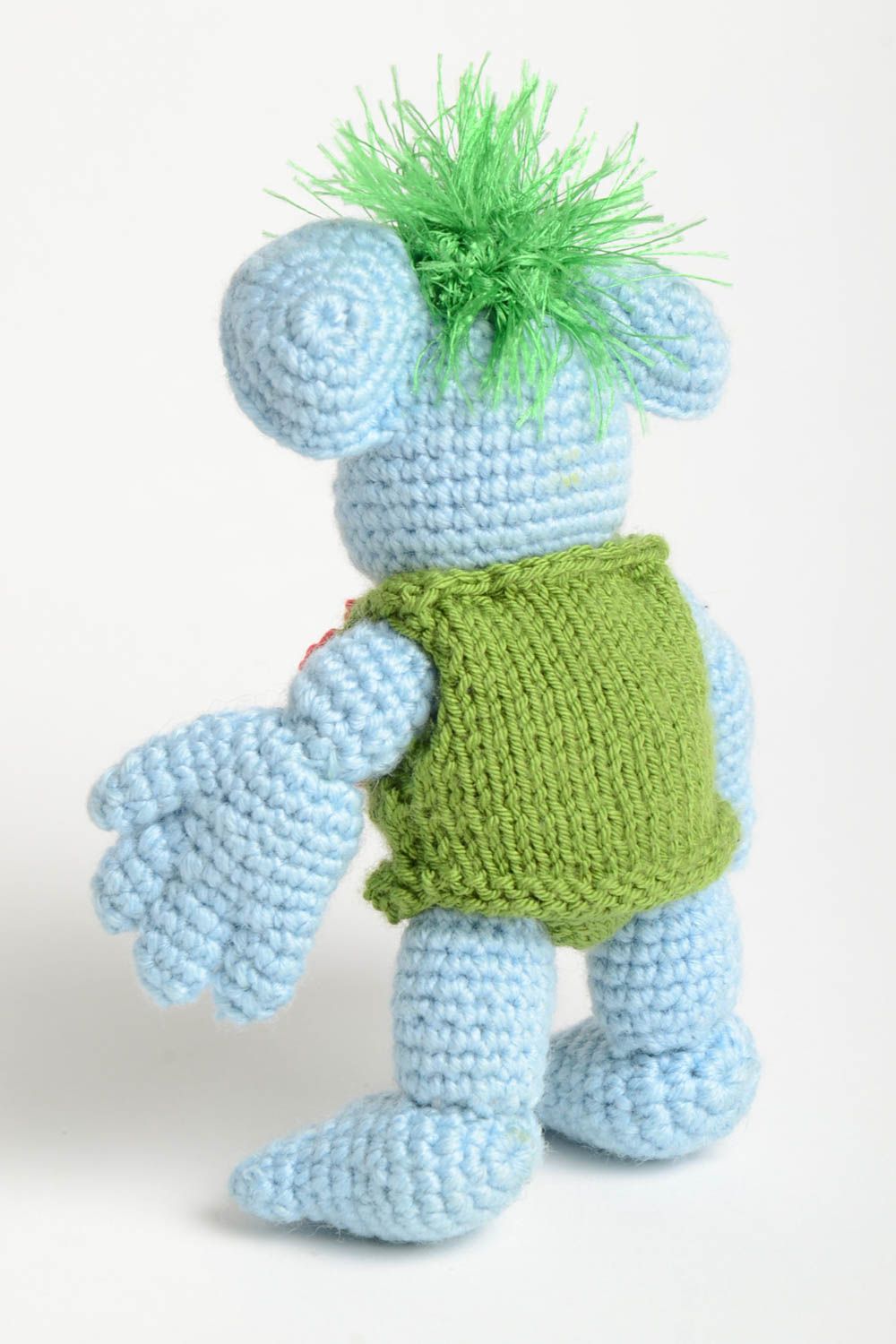 Peluche extraterrestre bleu Jouet fait main tricoté en coton Cadeau enfant photo 4
