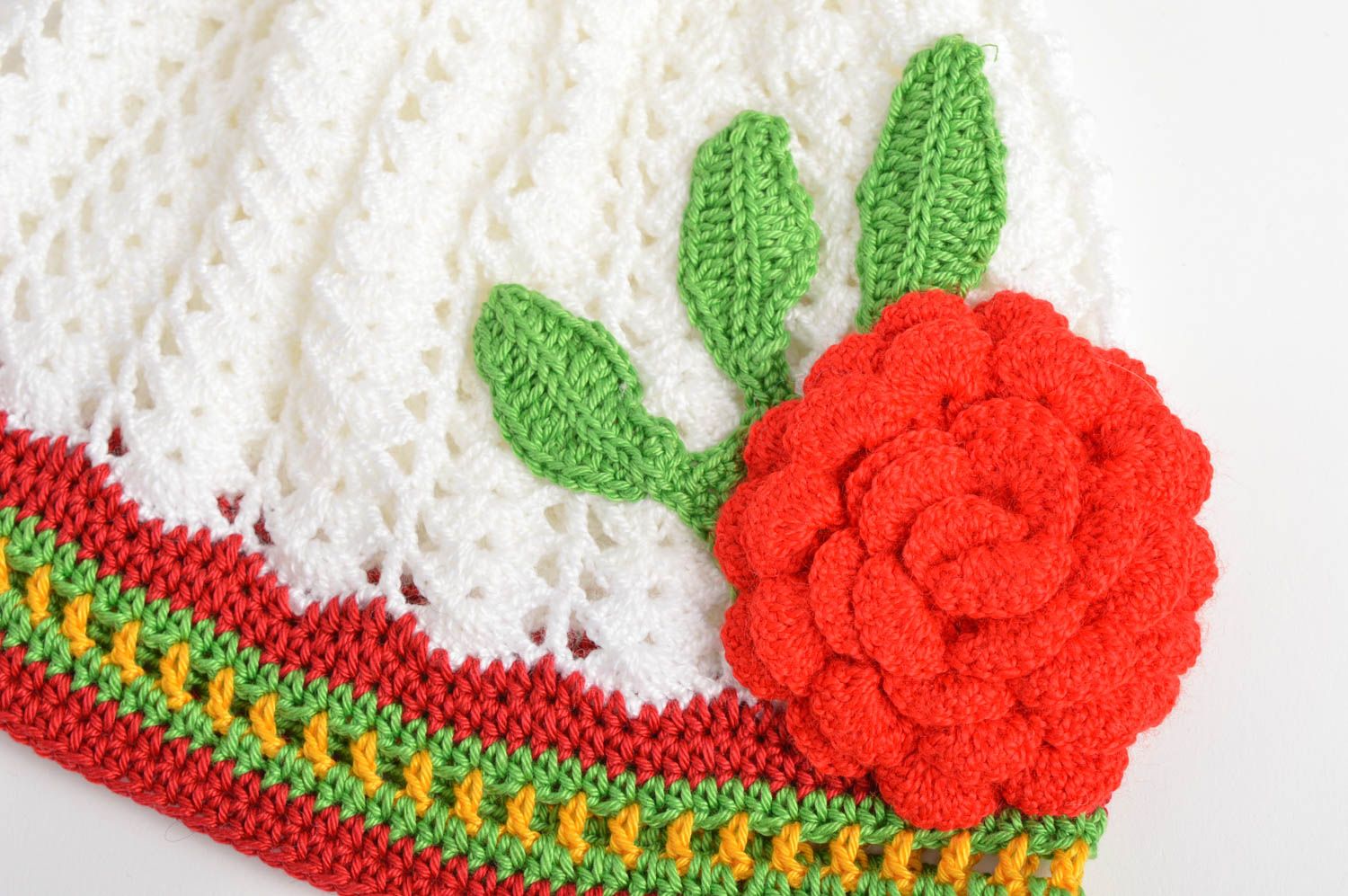 Bonnet tricot fait main Chapeau au crochet en coton Vêtement enfant design photo 5