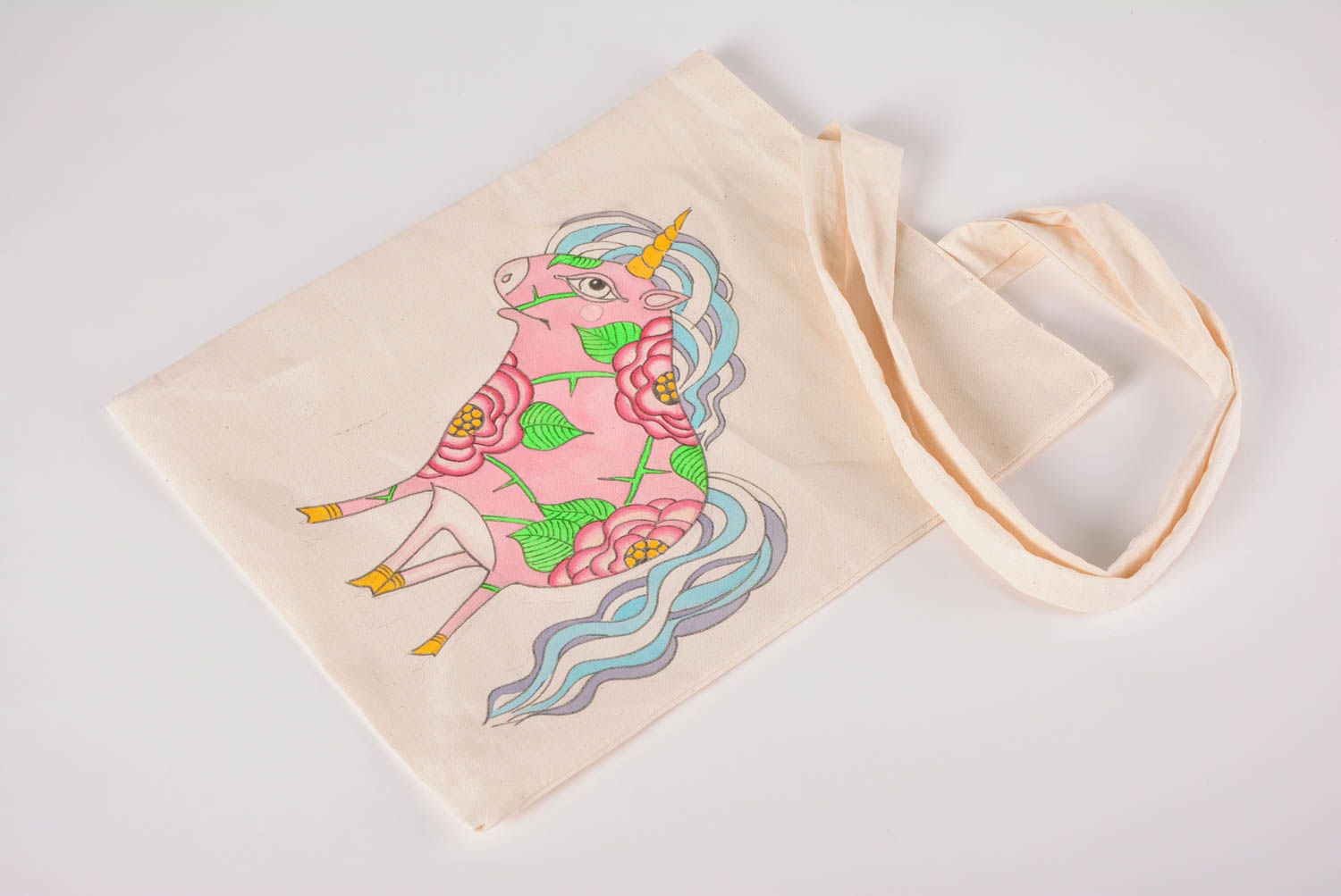 Handmade Stoff Tragetasche Designer Tasche Damen Accessoire Stoff Tasche Einhorn foto 4