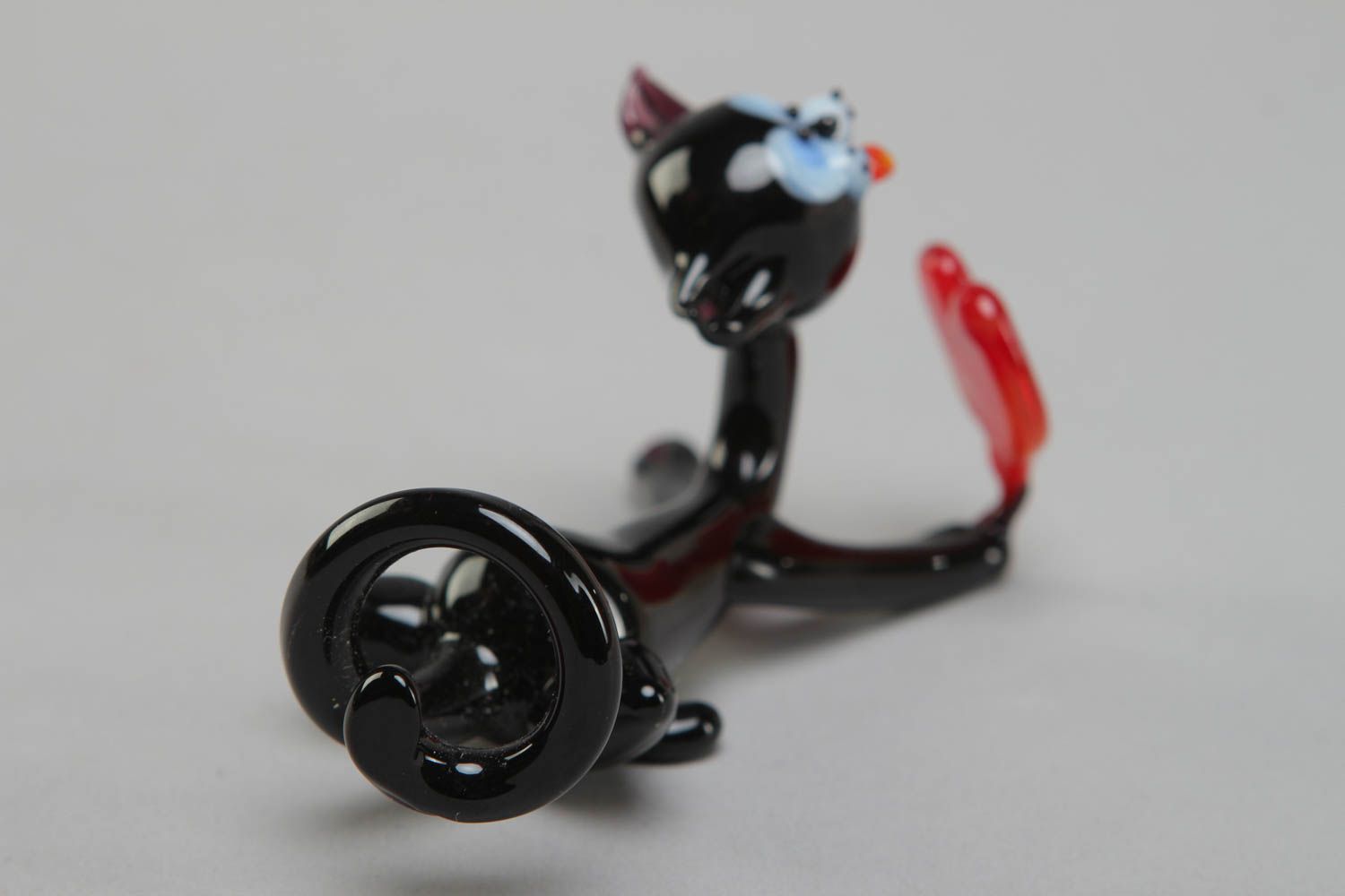 Figurine miniature en verre au chalumeau décorative faite main Chat noir photo 3