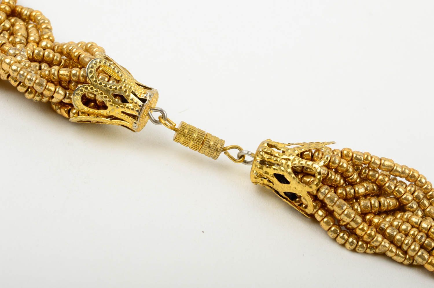 Колье из бисера украшение ручной работы ожерелье из бисера золотая коса фото 3