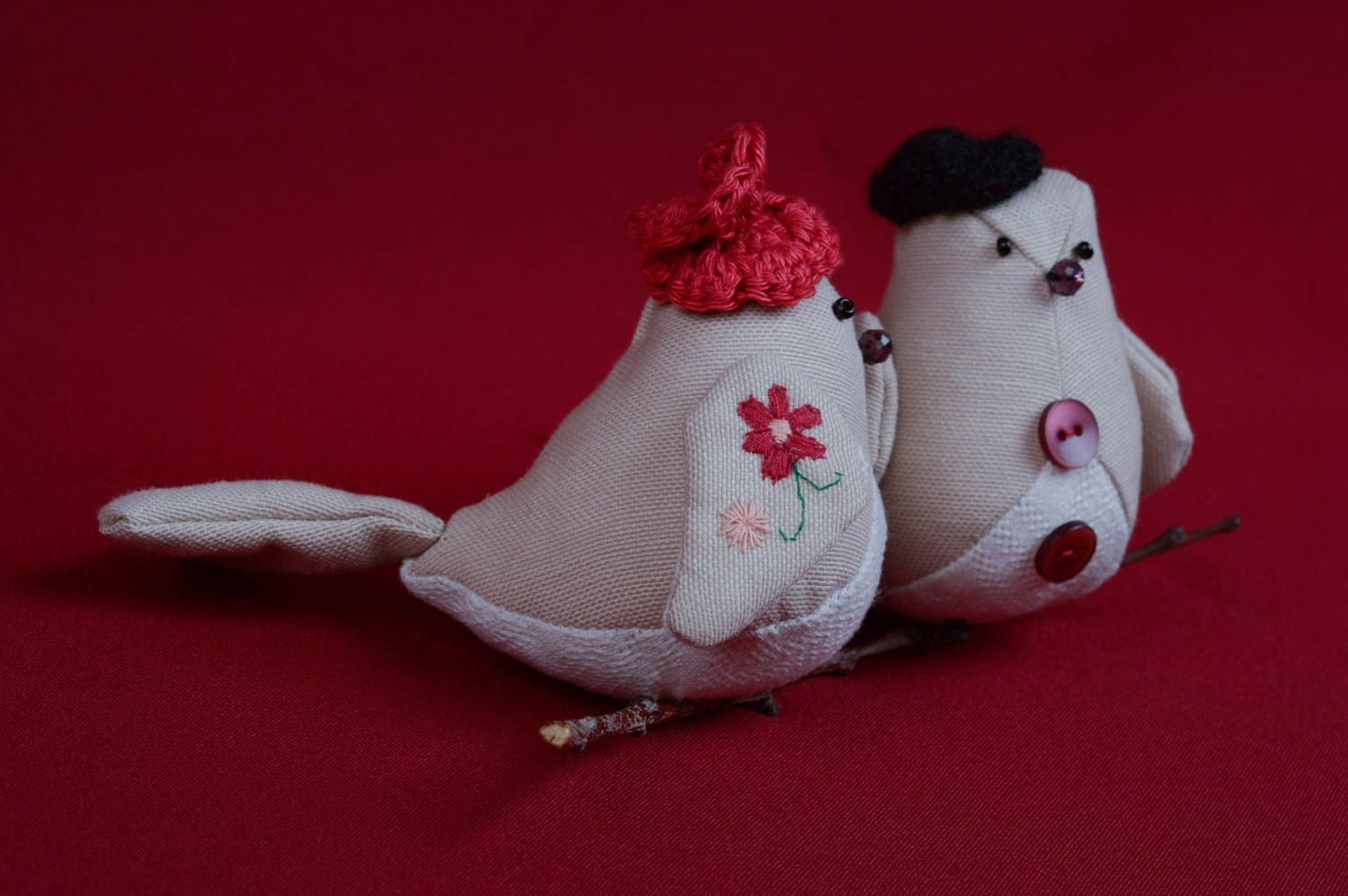 Handmade toys soft bird design toy birds on a branch textile toy animal toy photo 3