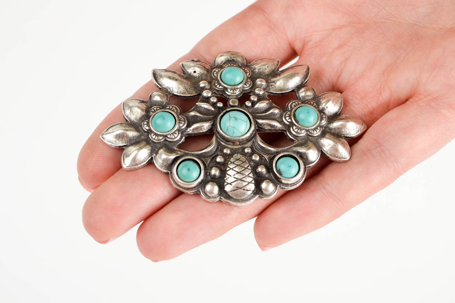 Broche hecho a mano con piedras de turquesa accesorio de moda regalo original foto 2