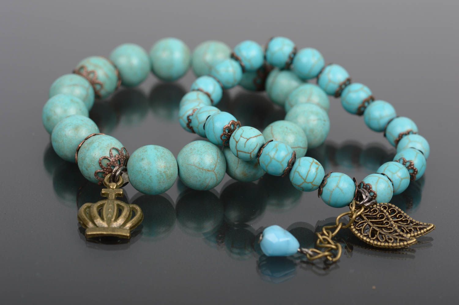 Handmade bracelet with natural stones turquoise bracelet cute 2 bracelets photo 3