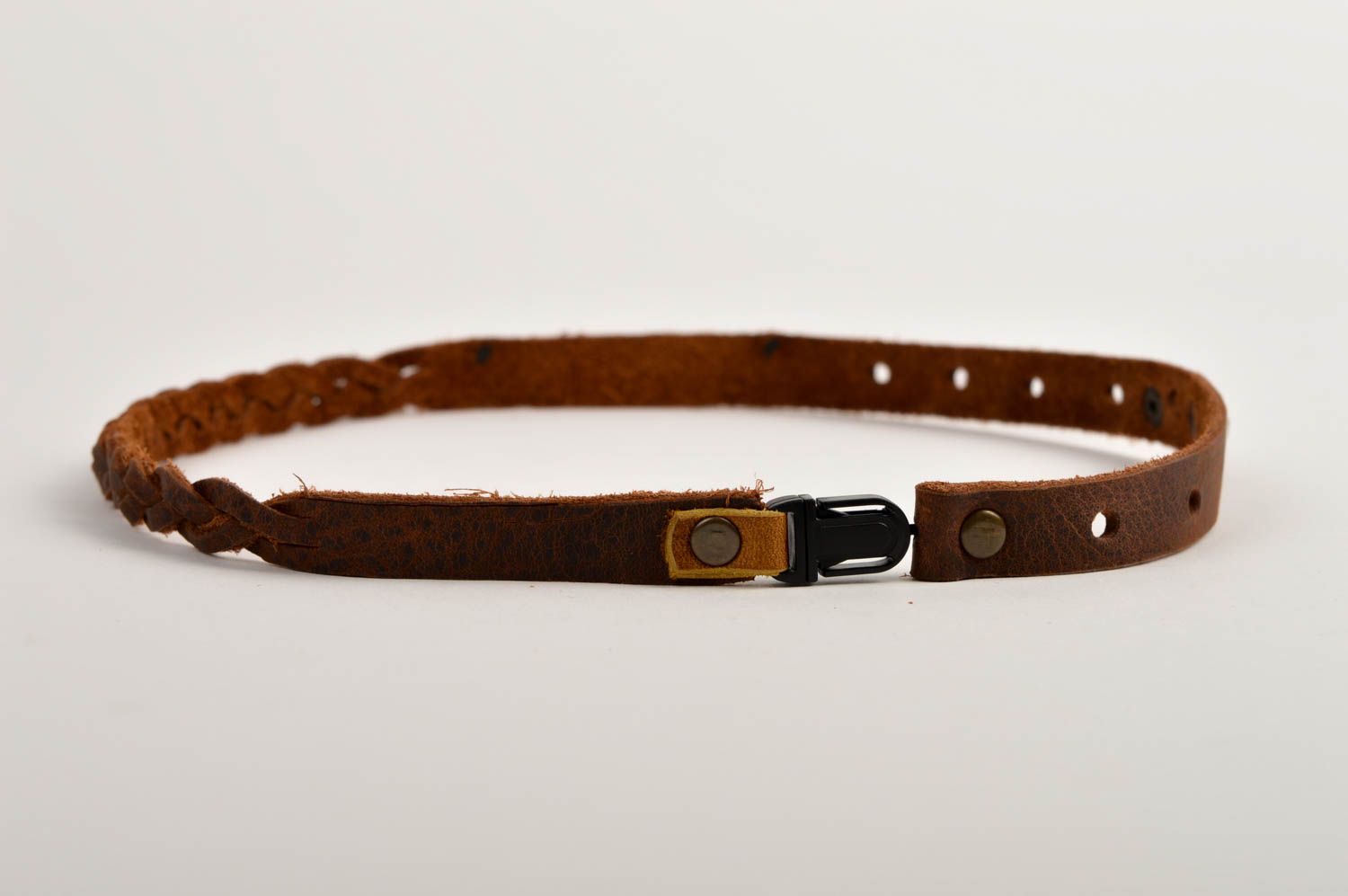 Bracelet 3 tours Bijou fait main en vrai cuir marron tendance Cadeau original photo 5