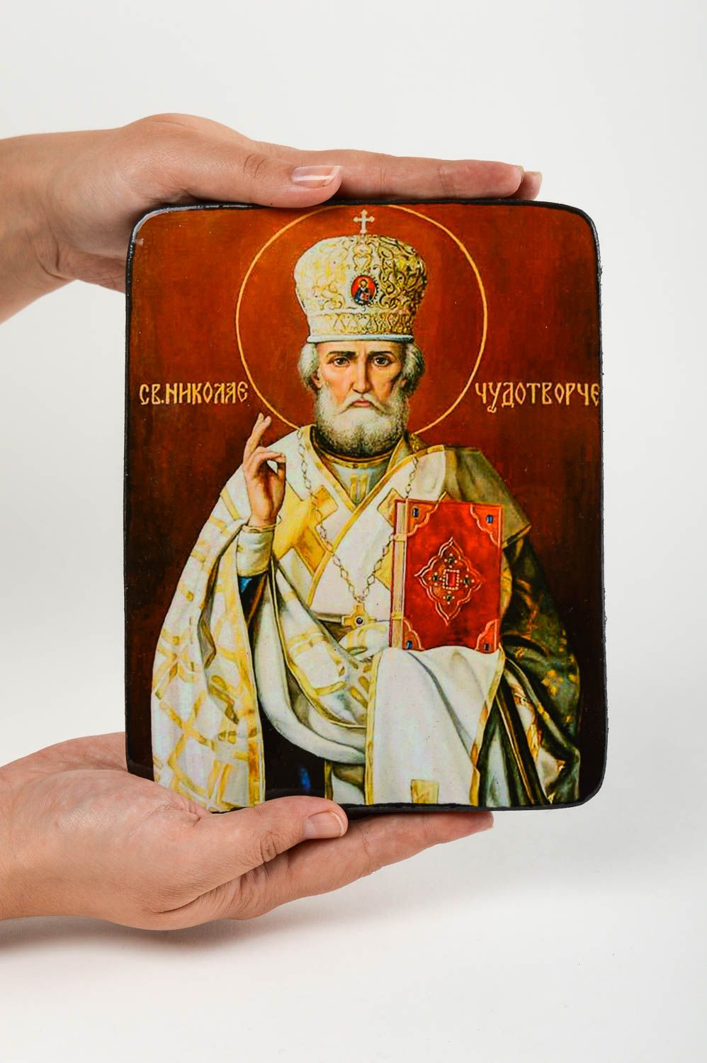 Икона ручной работы икона Николая Чудотворца православная икона красивая фото 5