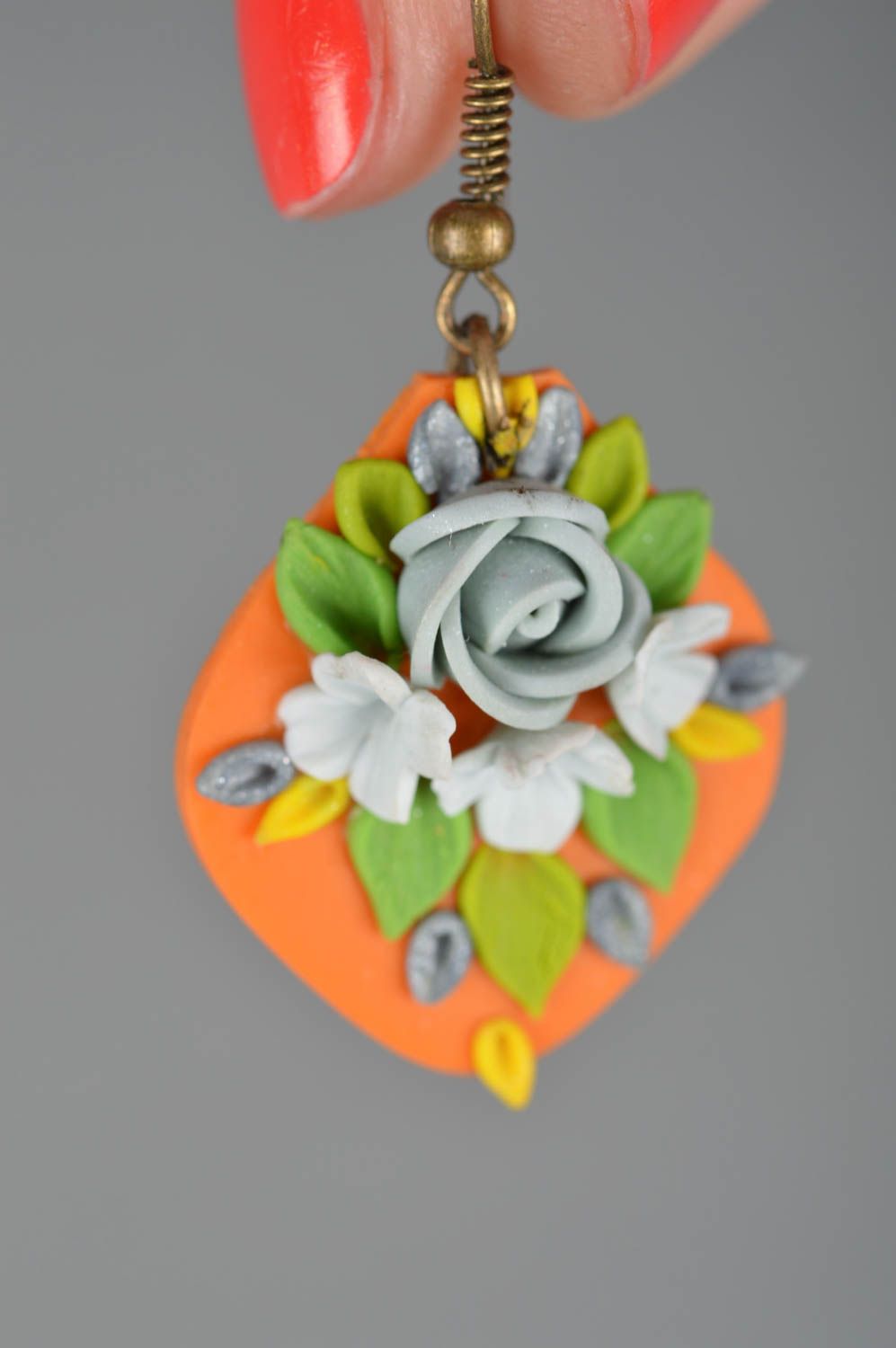 Handmade summer polymer clay earrings with charms for women Beautiful Roses photo 3