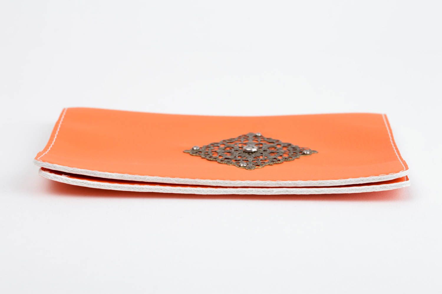 Étui passeport cuir fait main Protège-passeport orange design Accessoire femme photo 2