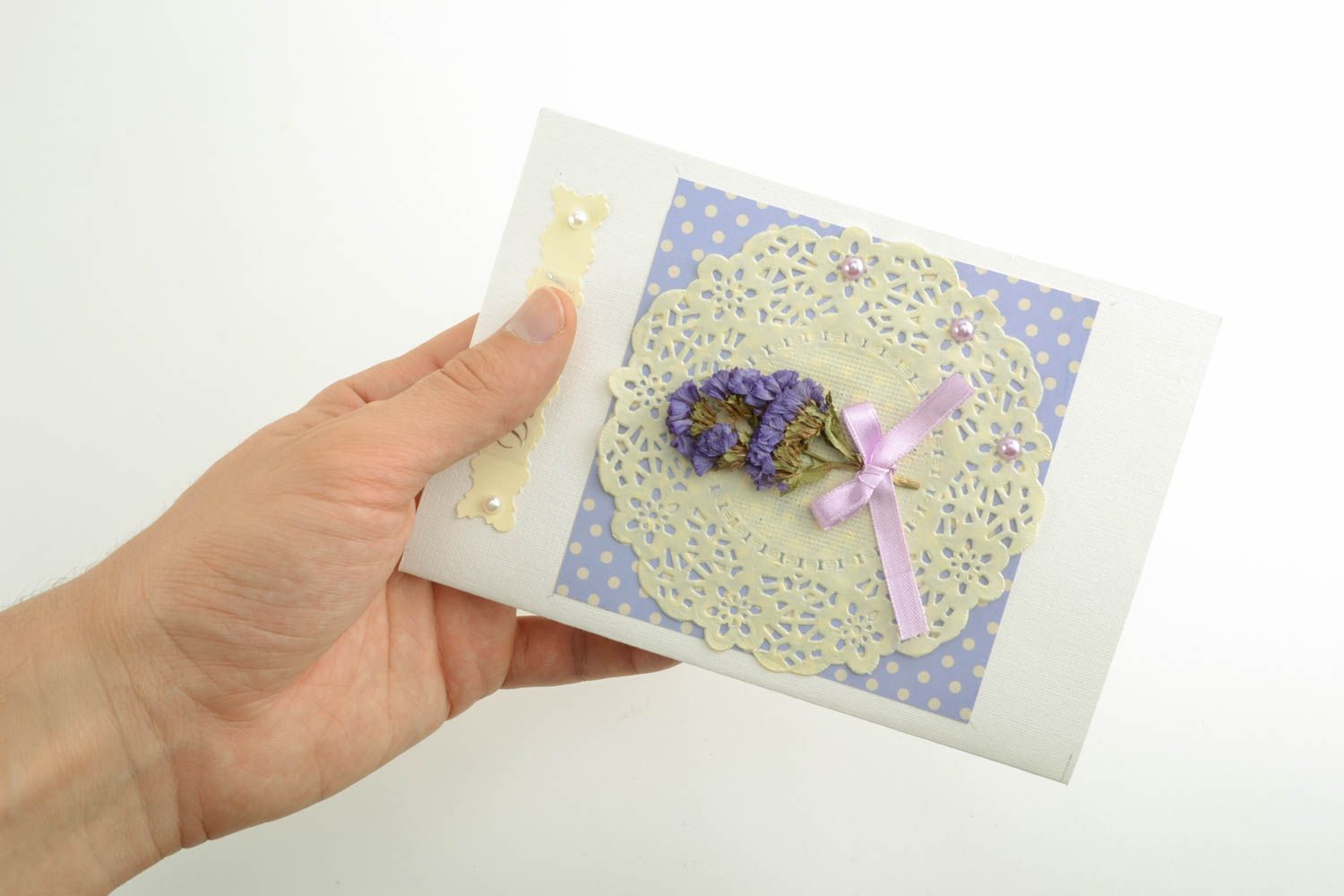 Scrapbooking Grußkarte mit Spitze und Strohblumen foto 5