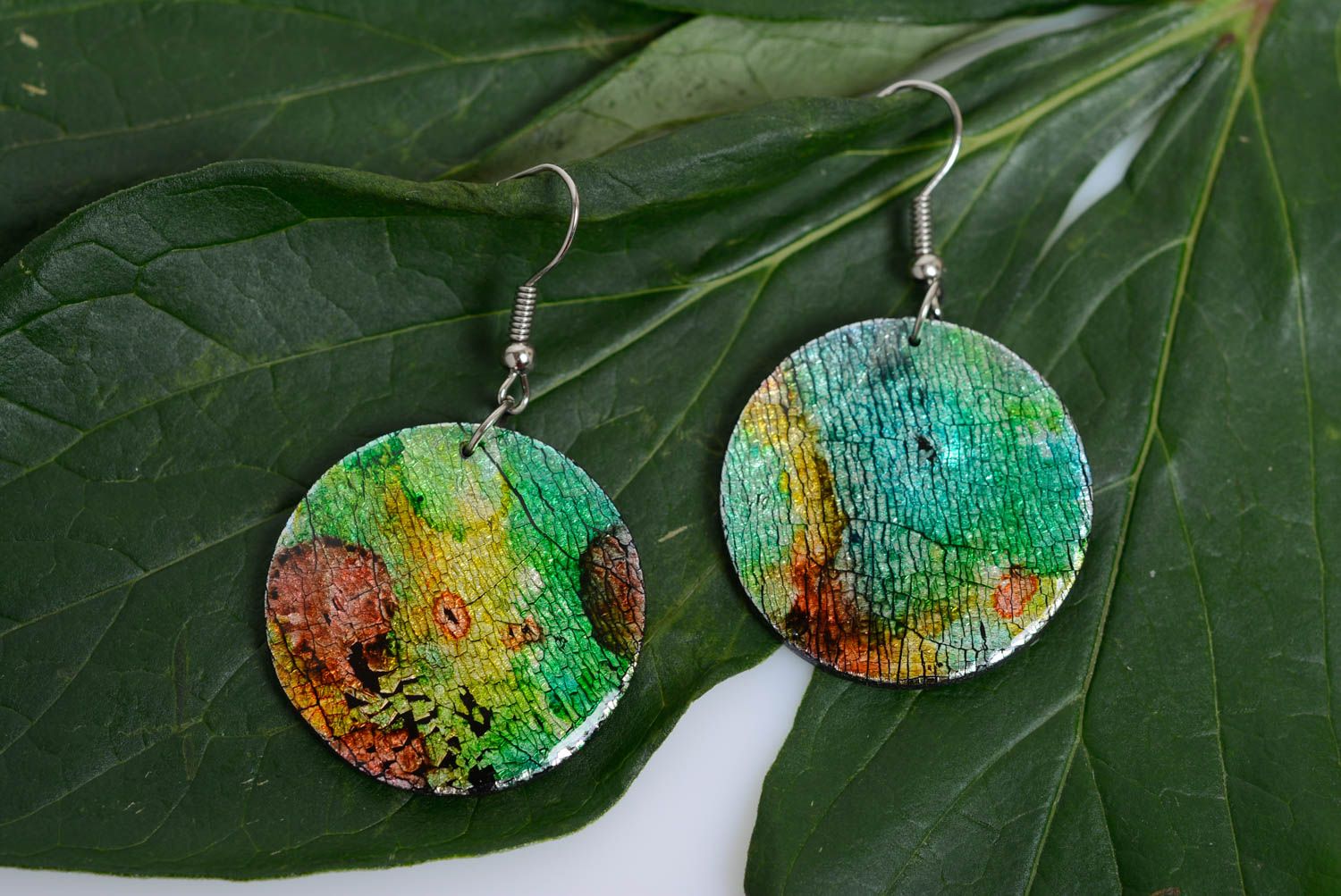 Stylish earrings made of polymer clay handmade decoupage Watercolor Women photo 1