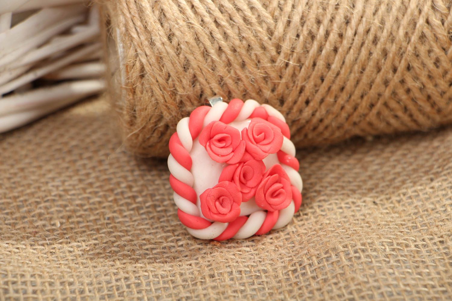 Polymer clay pendant Coral Roses photo 4