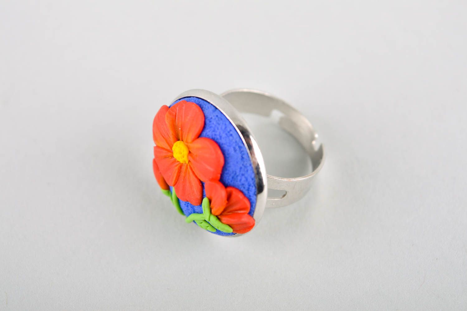 Ring Damen handmade Ring Schmuck Blumen Ring aus Polymerton Geschenk Idee grell foto 2