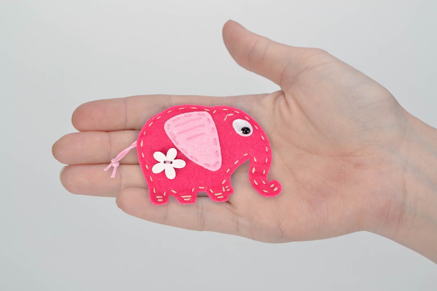 Beautiful bright handmade felt children's brooch in the shape of pink elephant photo 2