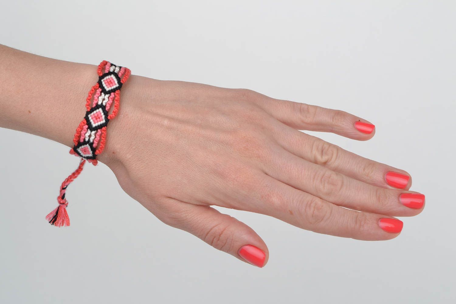 Unusual women's handmade designer woven textile friendship bracelet macrame photo 2