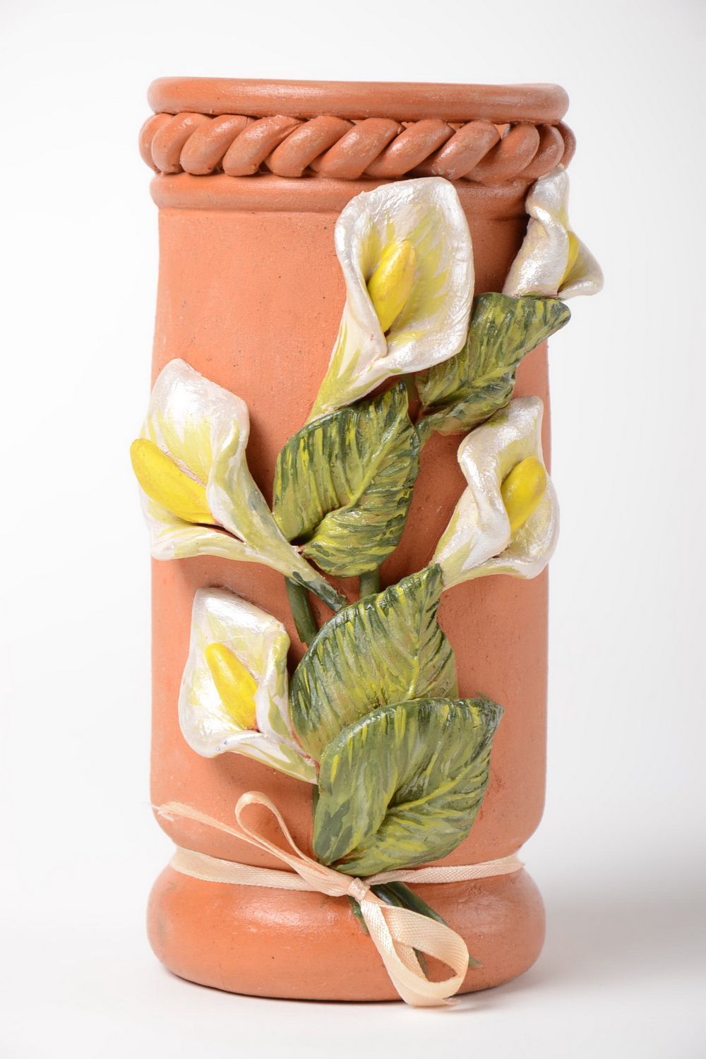 Глиняная ваза лепная с росписью акрилом ручной работы авторская красивая 600 мл фото 2