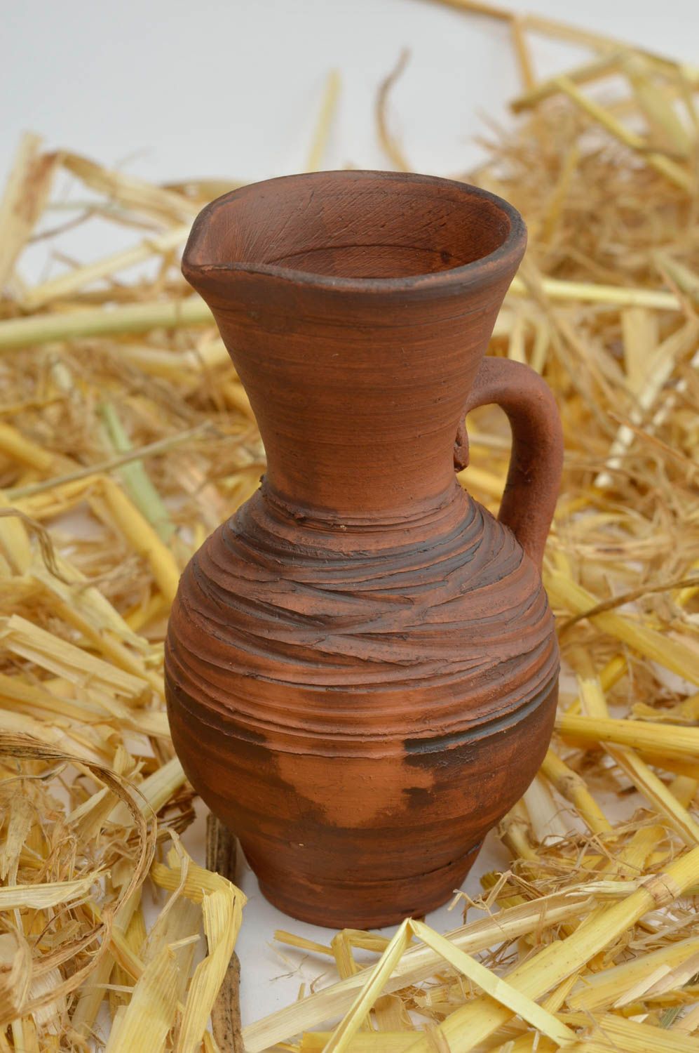 Petit Vase céramique fait main avec anse marron Décoration d'intérieur photo 2