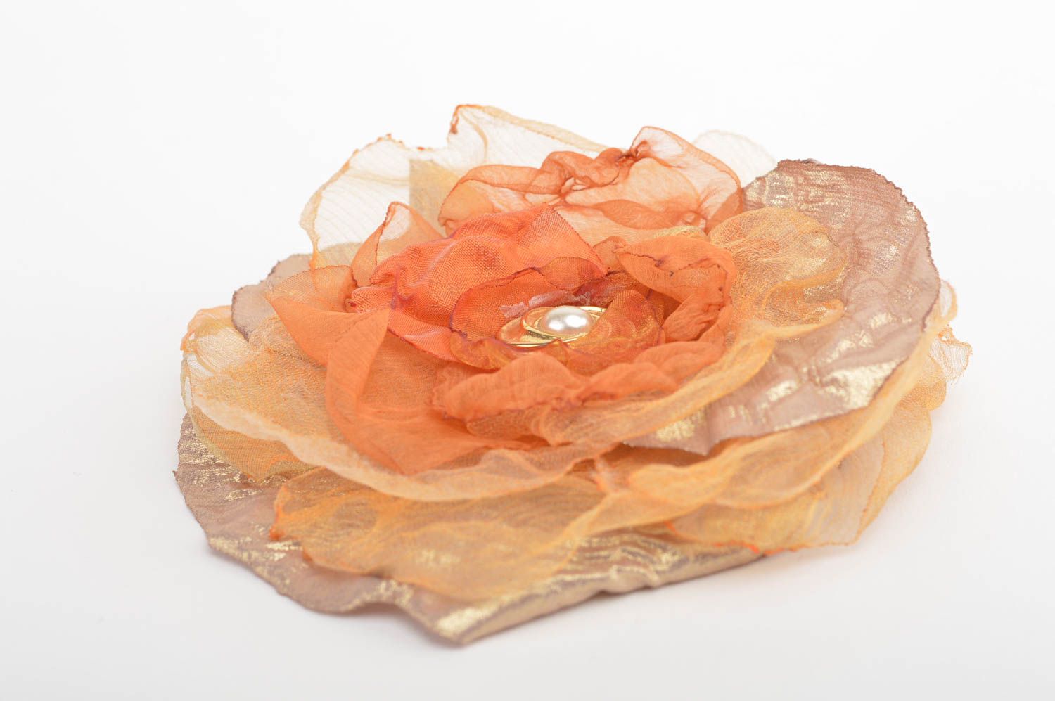 Grande Broche Barrette fleur faite main originale en tissus Cadeau pour femme photo 2
