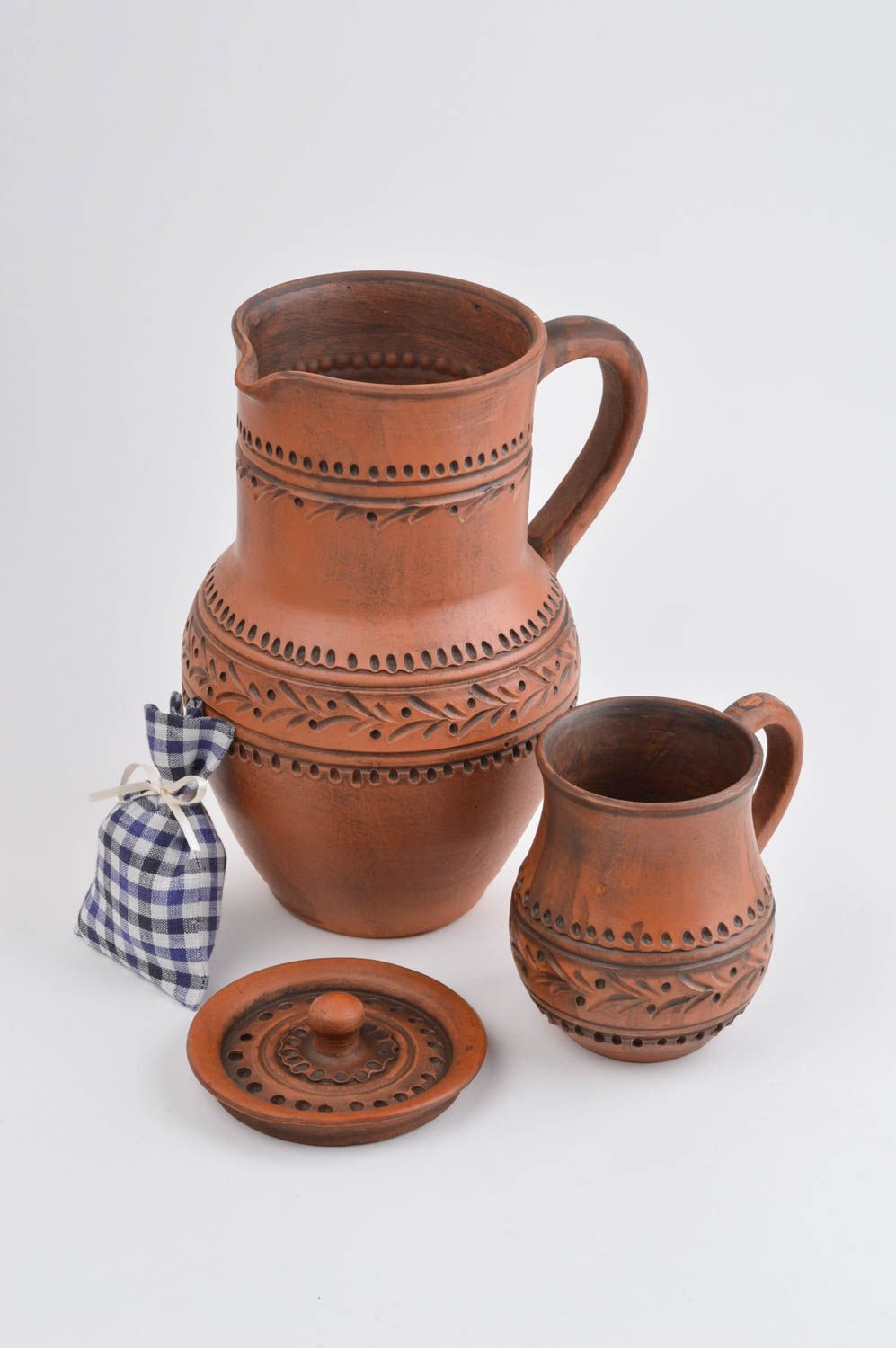 Handmade Geschirr Set Keramik Tasse und Krug aus Ton schönes Öko Geschirr foto 1