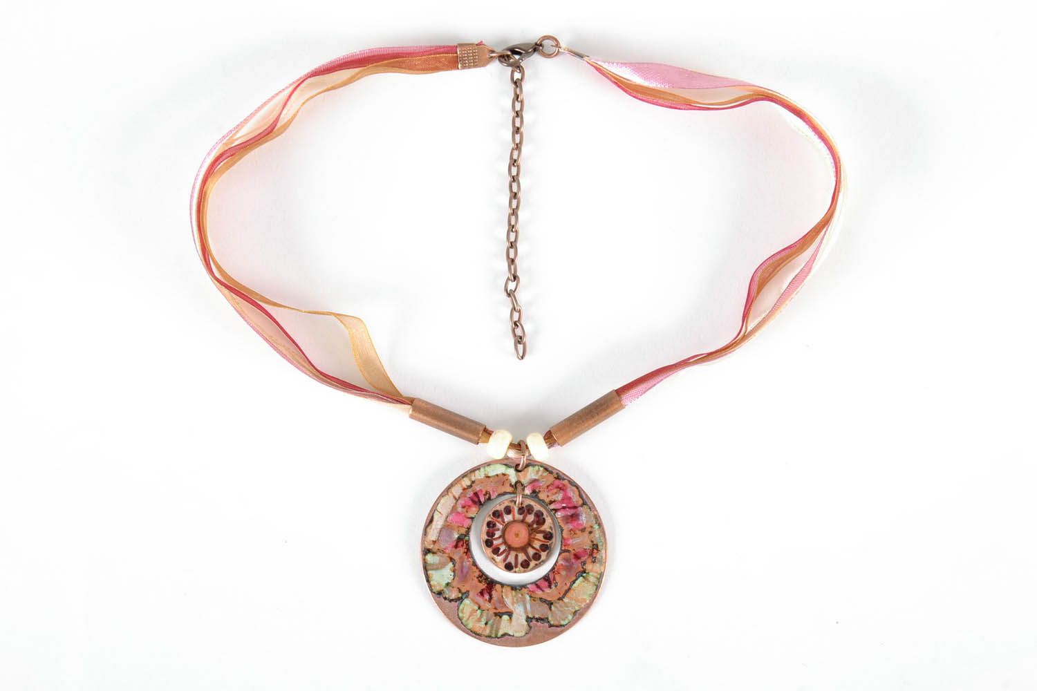 Copper pendant with hot enamel technique Flower photo 2