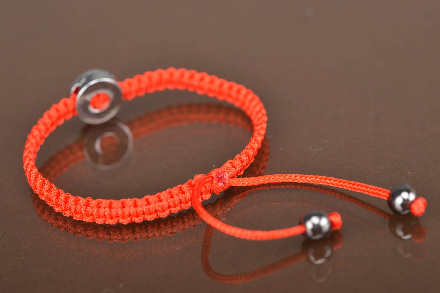 Beautiful handmade designer friendship bracelet woven of red threads for girl photo 4