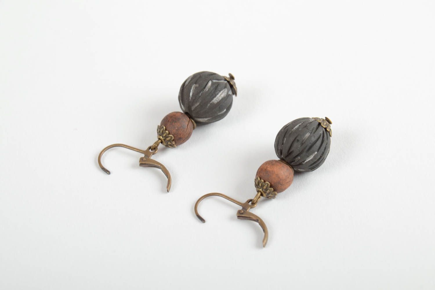 Boucles d'oreilles pendantes Bijoux fait main Cadeau femme ethniques céramiques photo 3