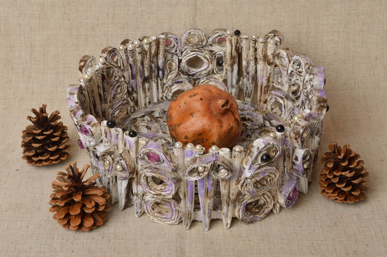 Florero artesanal elemento decorativo de mimbre de papel regalo original foto 1